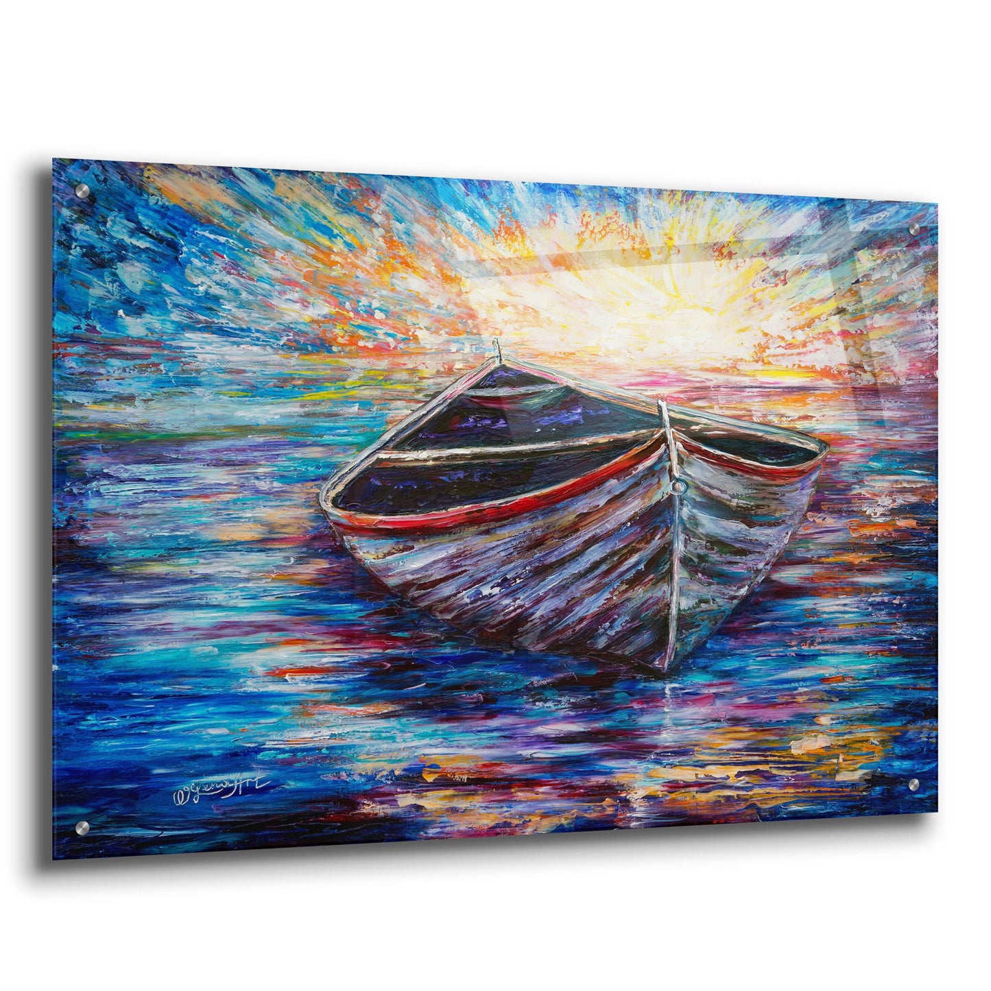 Epic Art 'Wooden Boat At Sunrise' by Lena Owens, Acrylic Glass Wall Art,36x24