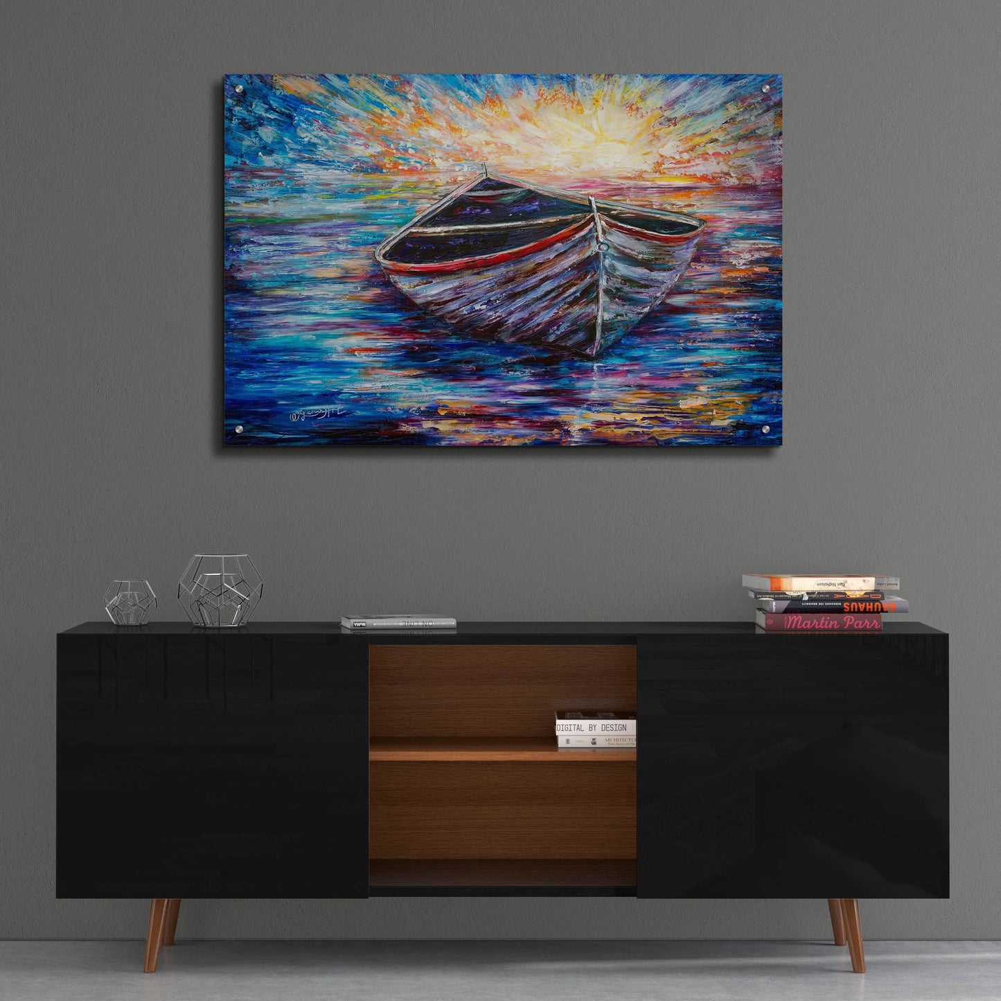 Epic Art 'Wooden Boat At Sunrise' by Lena Owens, Acrylic Glass Wall Art,36x24