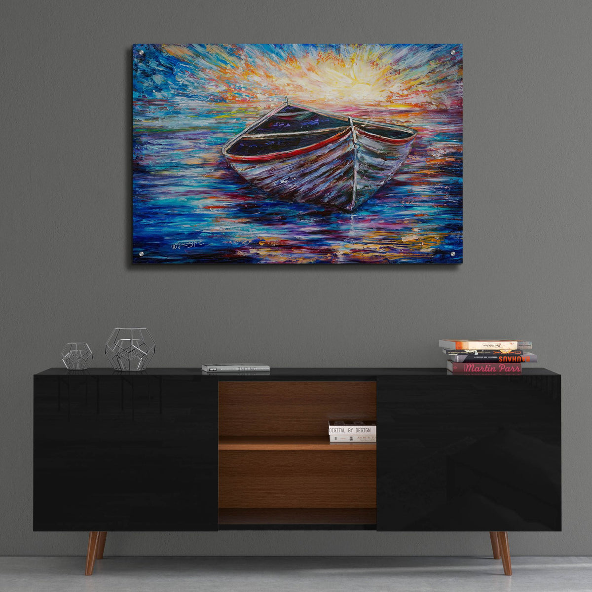 Epic Art 'Wooden Boat At Sunrise' by Lena Owens, Acrylic Glass Wall Art,36x24