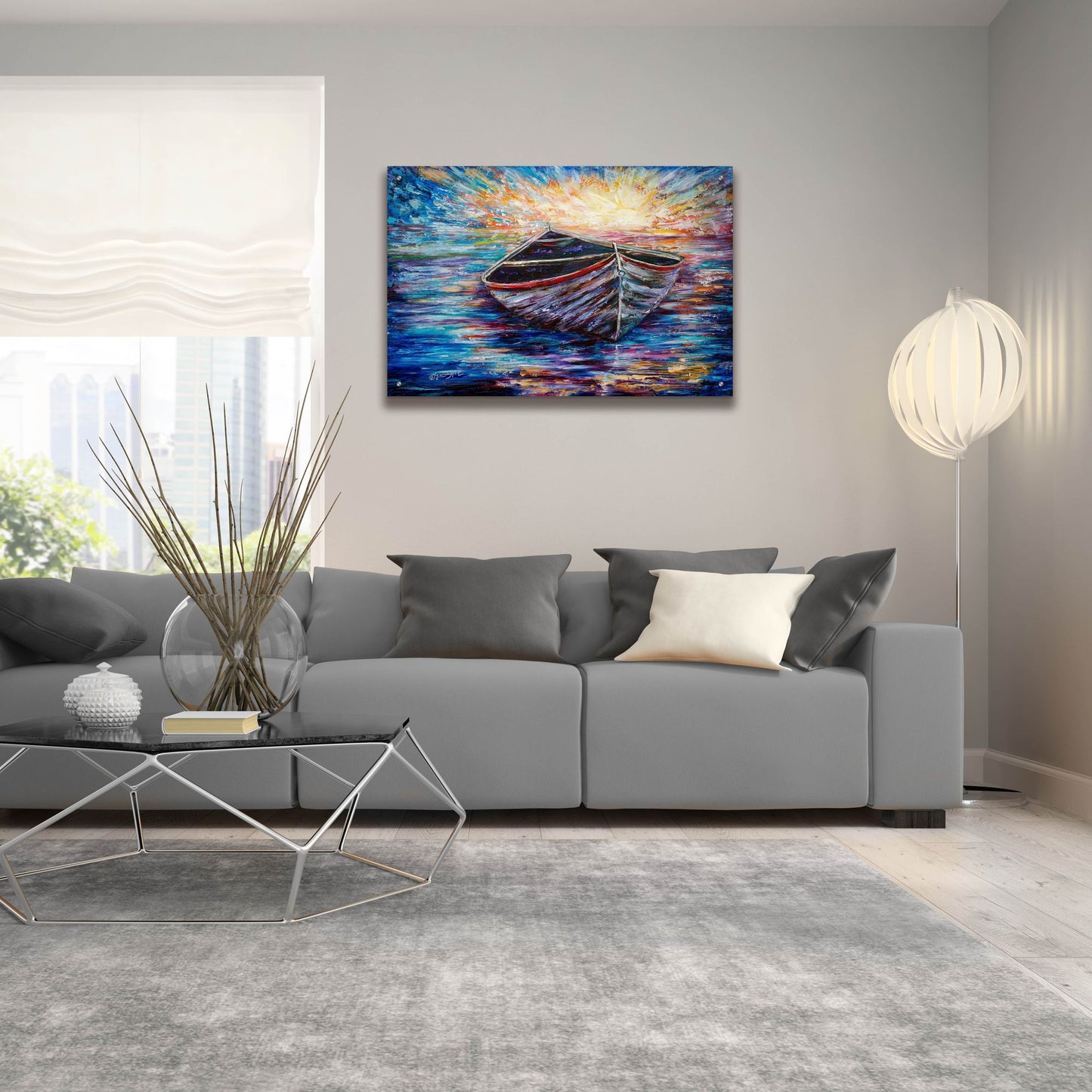 Epic Art 'Wooden Boat At Sunrise' by Lena Owens, Acrylic Glass Wall Art,36x24