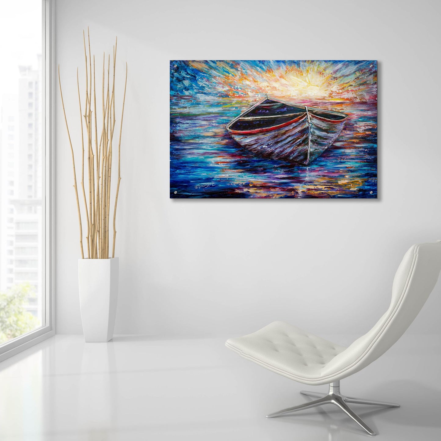 Epic Art 'Wooden Boat At Sunrise' by Lena Owens, Acrylic Glass Wall Art,36x24