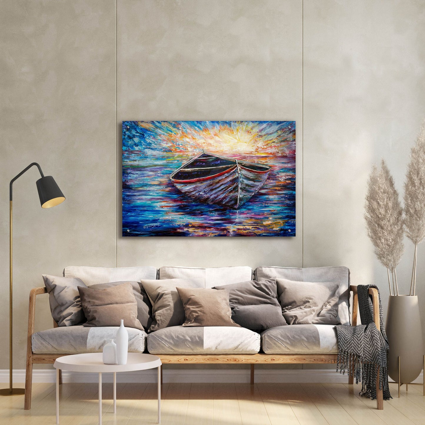 Epic Art 'Wooden Boat At Sunrise' by Lena Owens, Acrylic Glass Wall Art,36x24