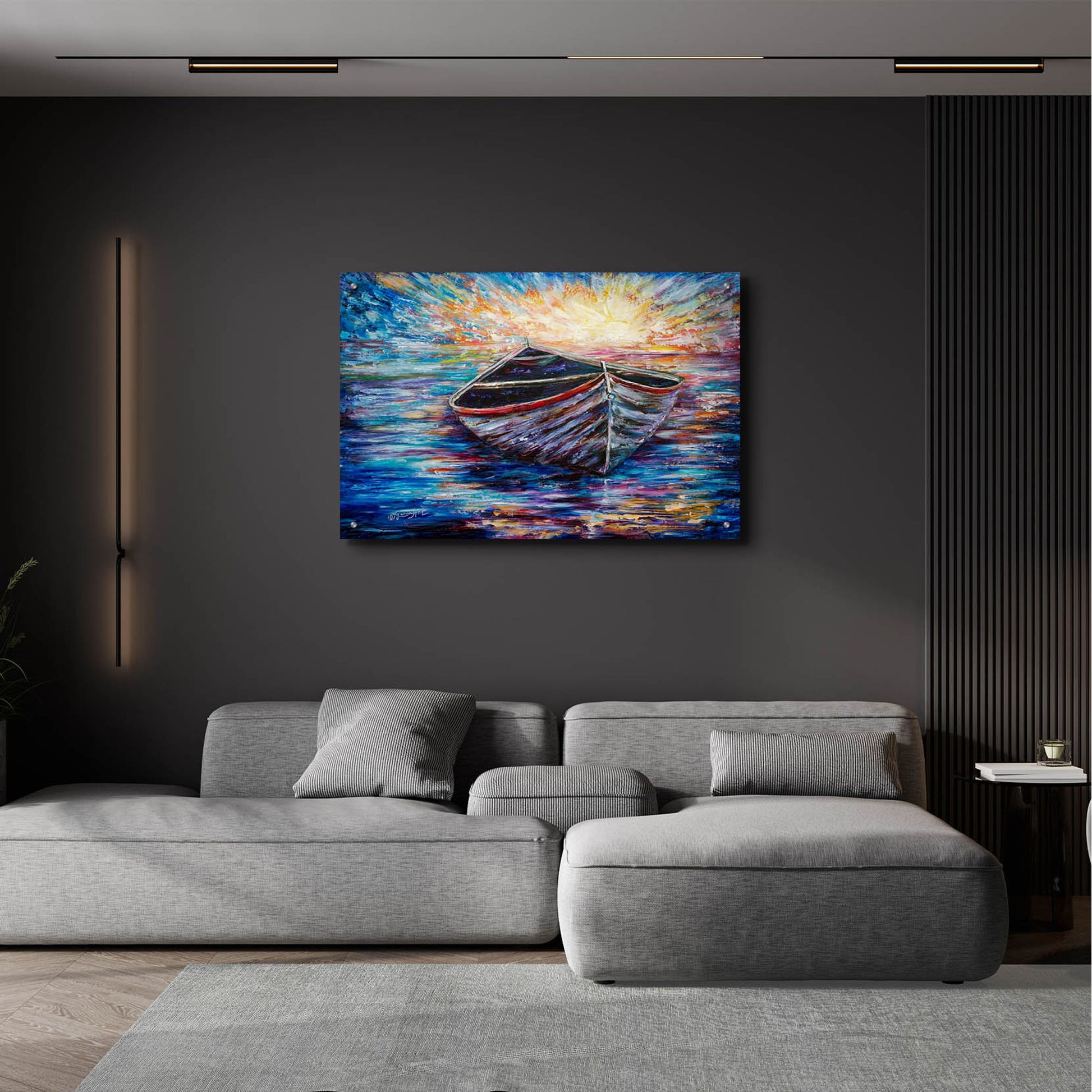 Epic Art 'Wooden Boat At Sunrise' by Lena Owens, Acrylic Glass Wall Art,36x24