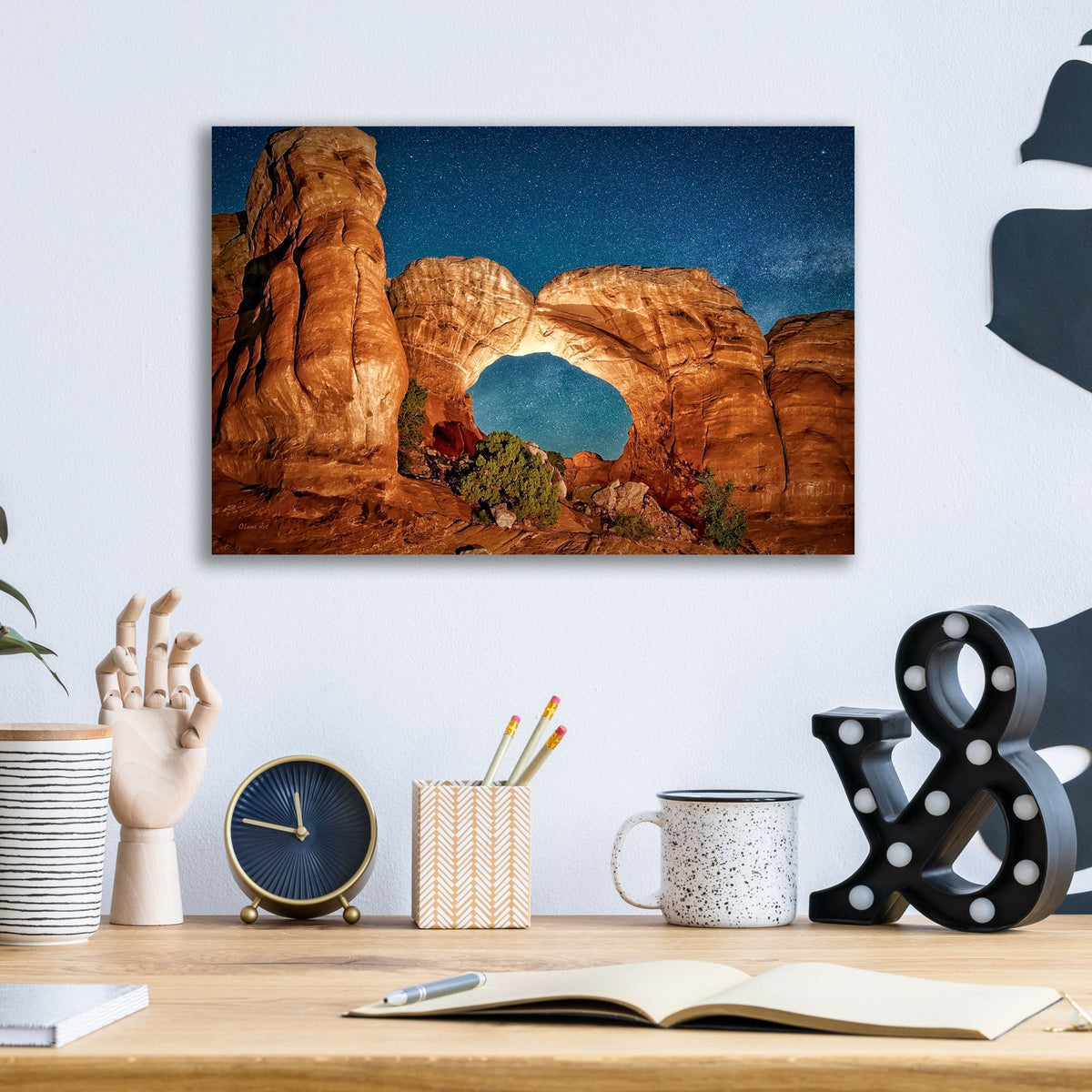 Epic Art 'Night Sky with Camel-like Rock Formations' by Lena Owens, Acrylic Glass Wall Art,16x12