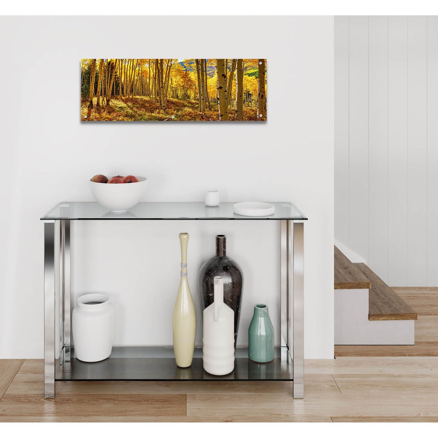 Epic Art 'Autumn Aspen Forest  Colorado Panorama' by Lena Owens, Acrylic Glass Wall Art,36x12