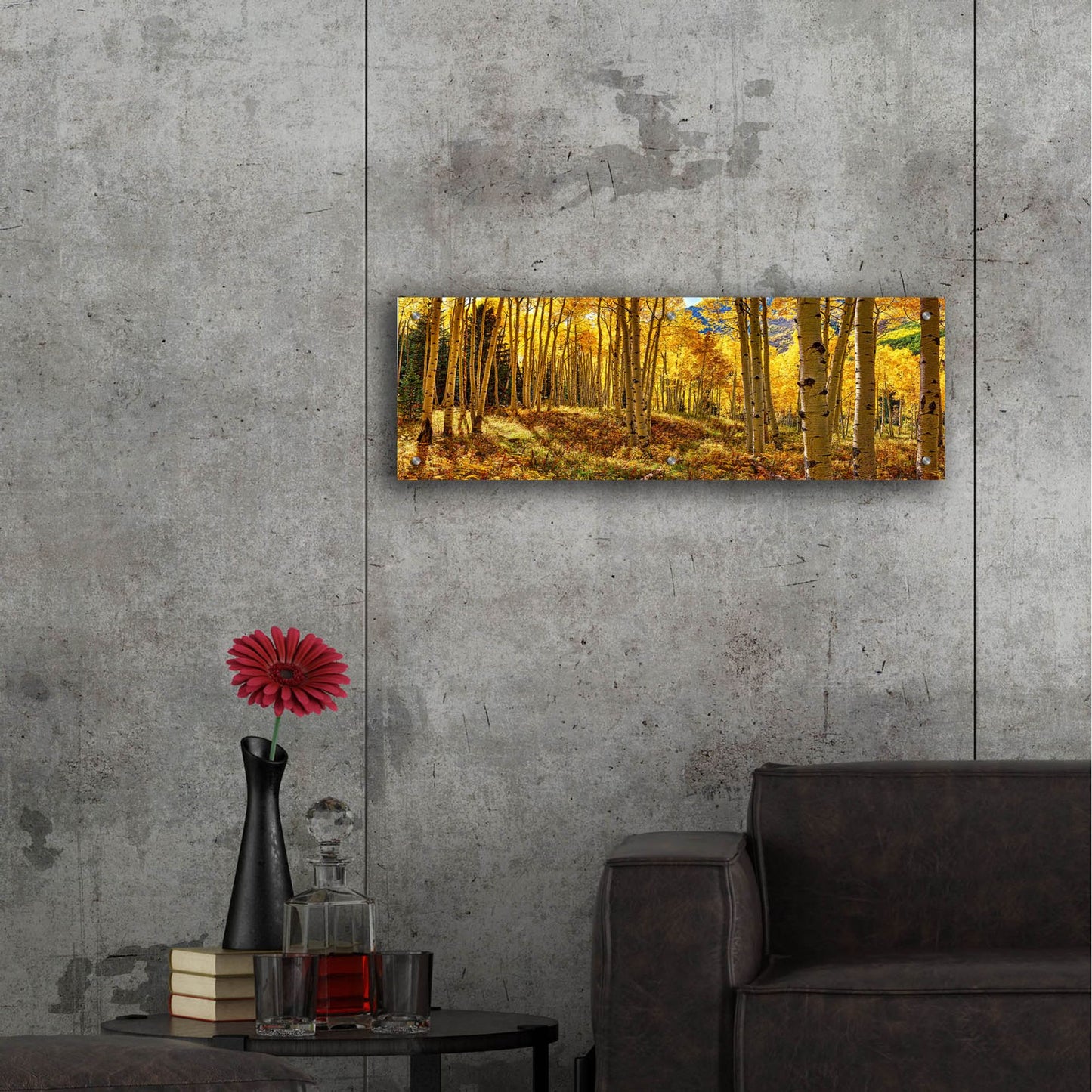 Epic Art 'Autumn Aspen Forest  Colorado Panorama' by Lena Owens, Acrylic Glass Wall Art,36x12