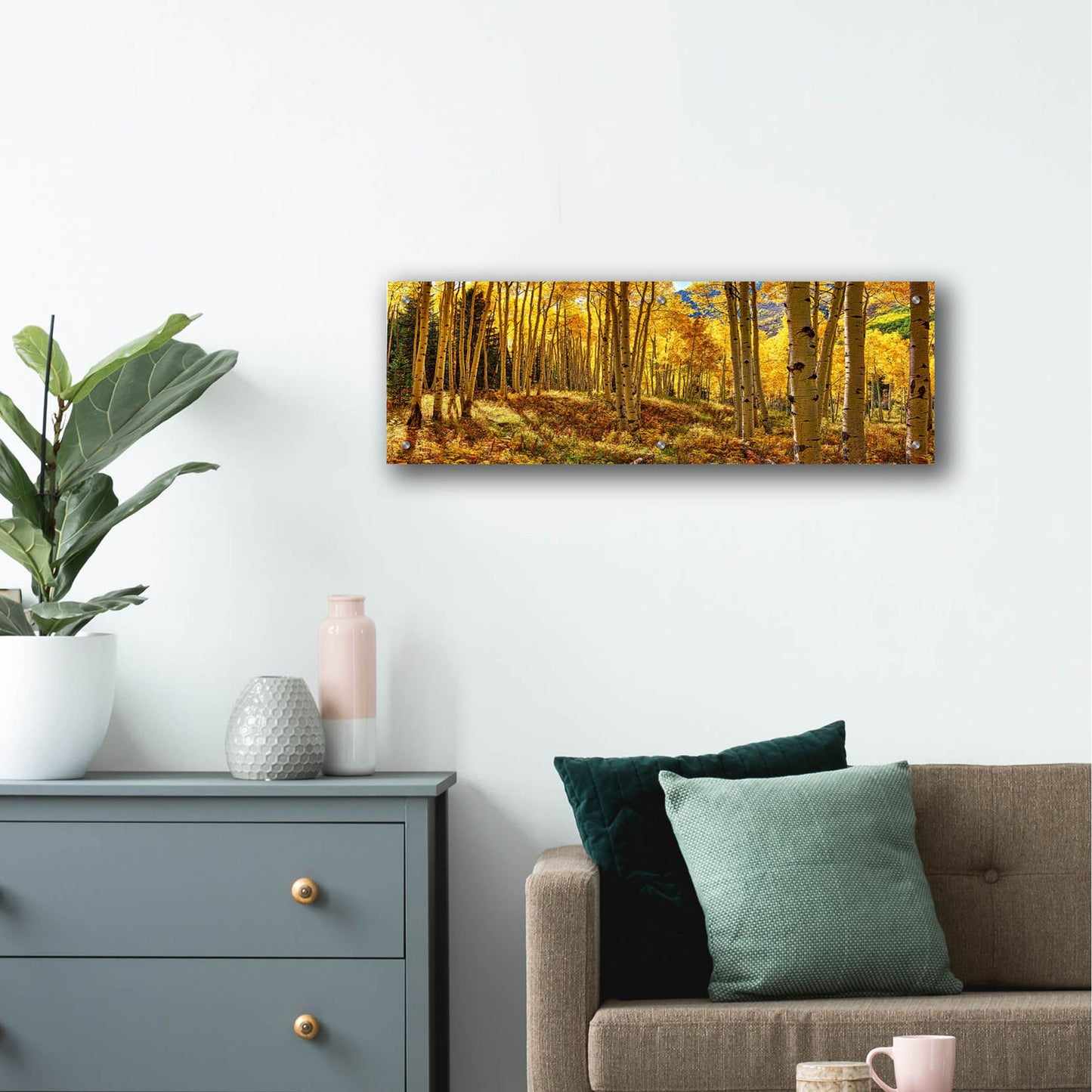 Epic Art 'Autumn Aspen Forest  Colorado Panorama' by Lena Owens, Acrylic Glass Wall Art,36x12