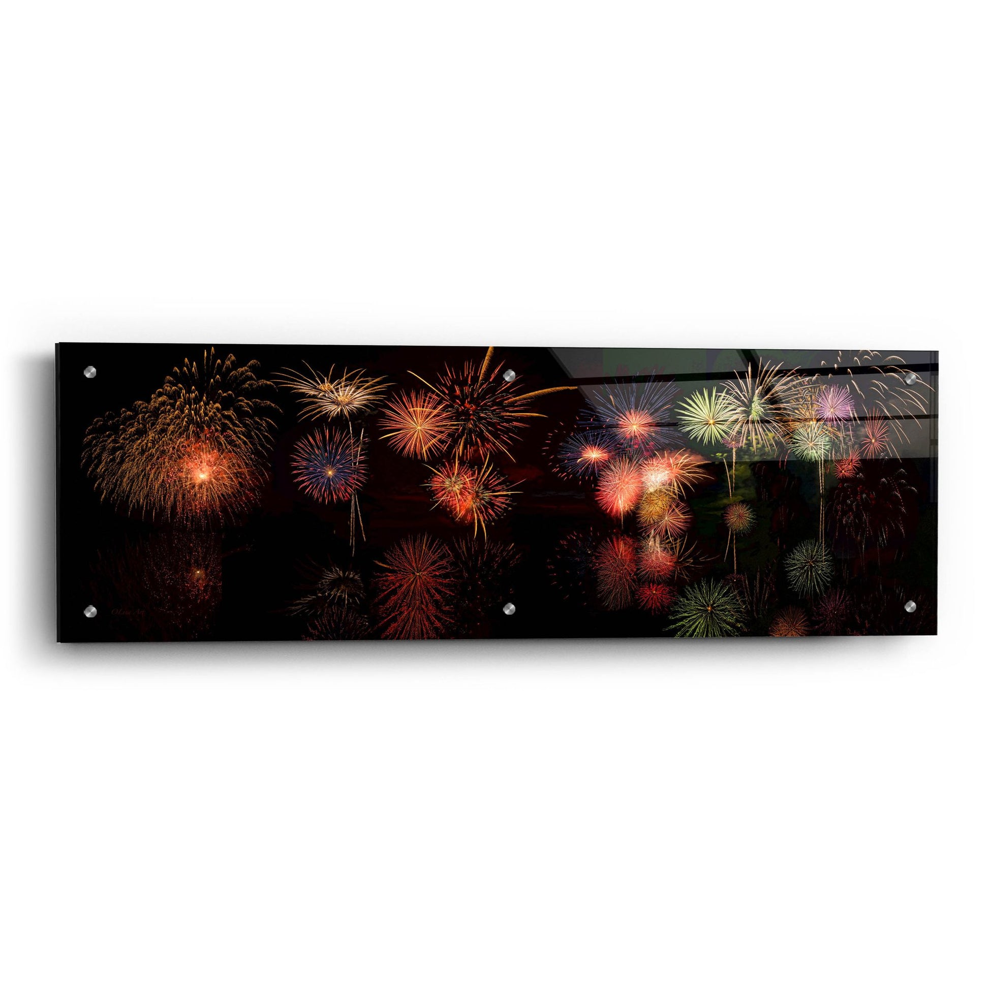 Epic Art 'Fireworks Reflection In Water Panorama' by Lena Owens, Acrylic Glass Wall Art,36x12