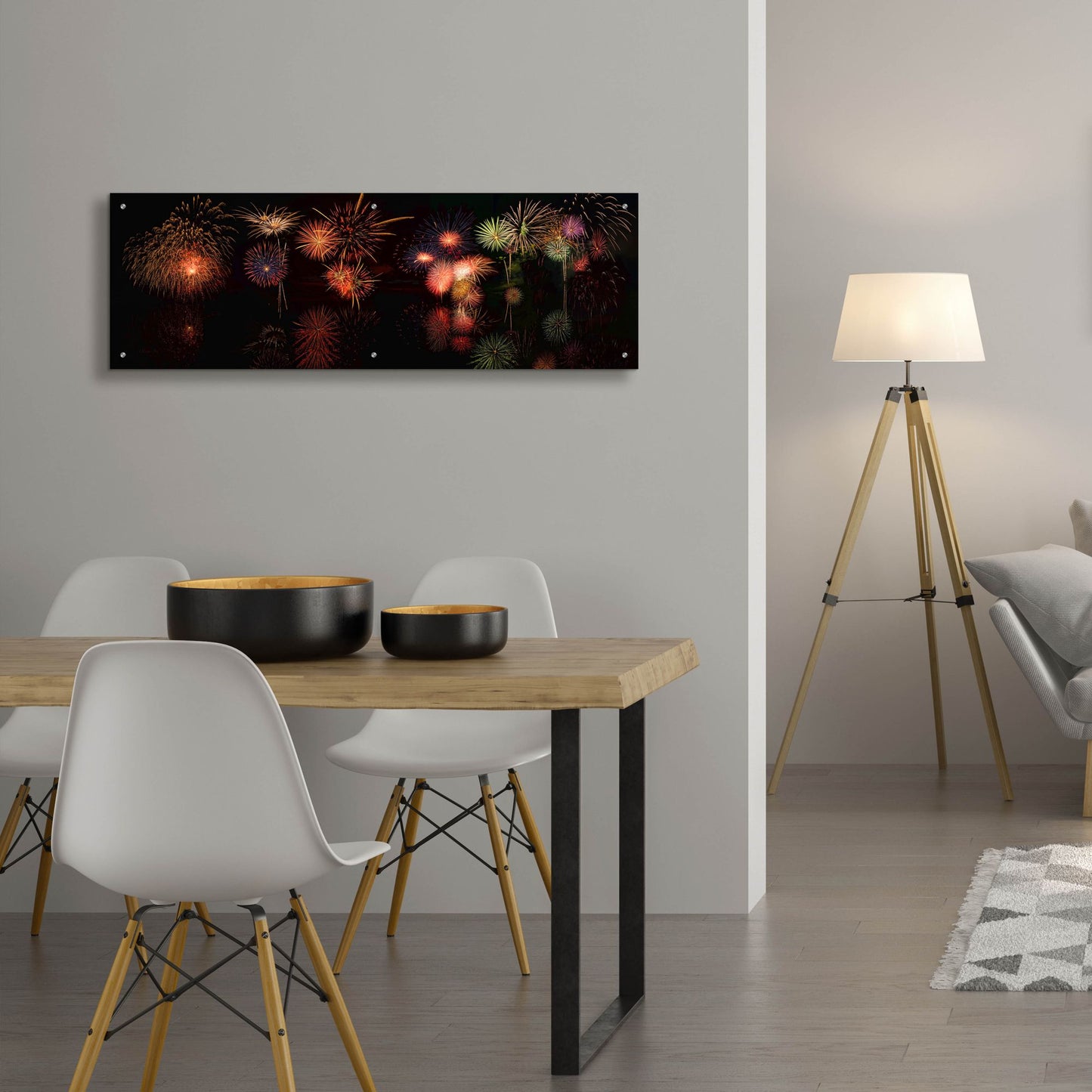 Epic Art 'Fireworks Reflection In Water Panorama' by Lena Owens, Acrylic Glass Wall Art,48x16