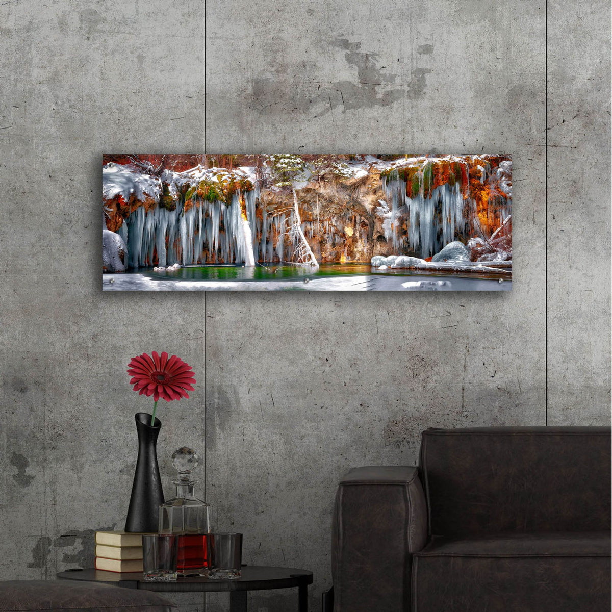Epic Art 'Hanging Lake Colorado Winter Panorama ' by Lena Owens, Acrylic Glass Wall Art,48x16