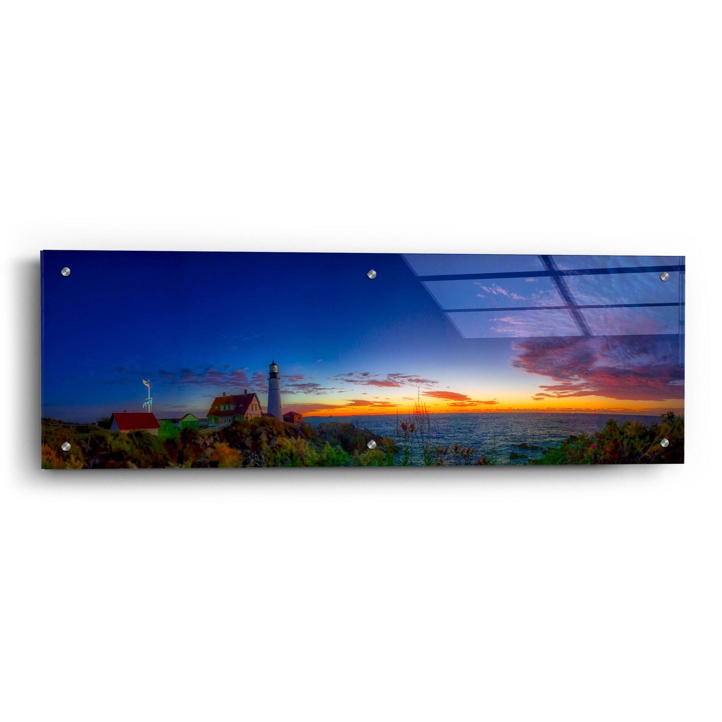 Epic Art 'Portland Maine Head Light At Dawn Panorama' by Lena Owens, Acrylic Glass Wall Art,36x12