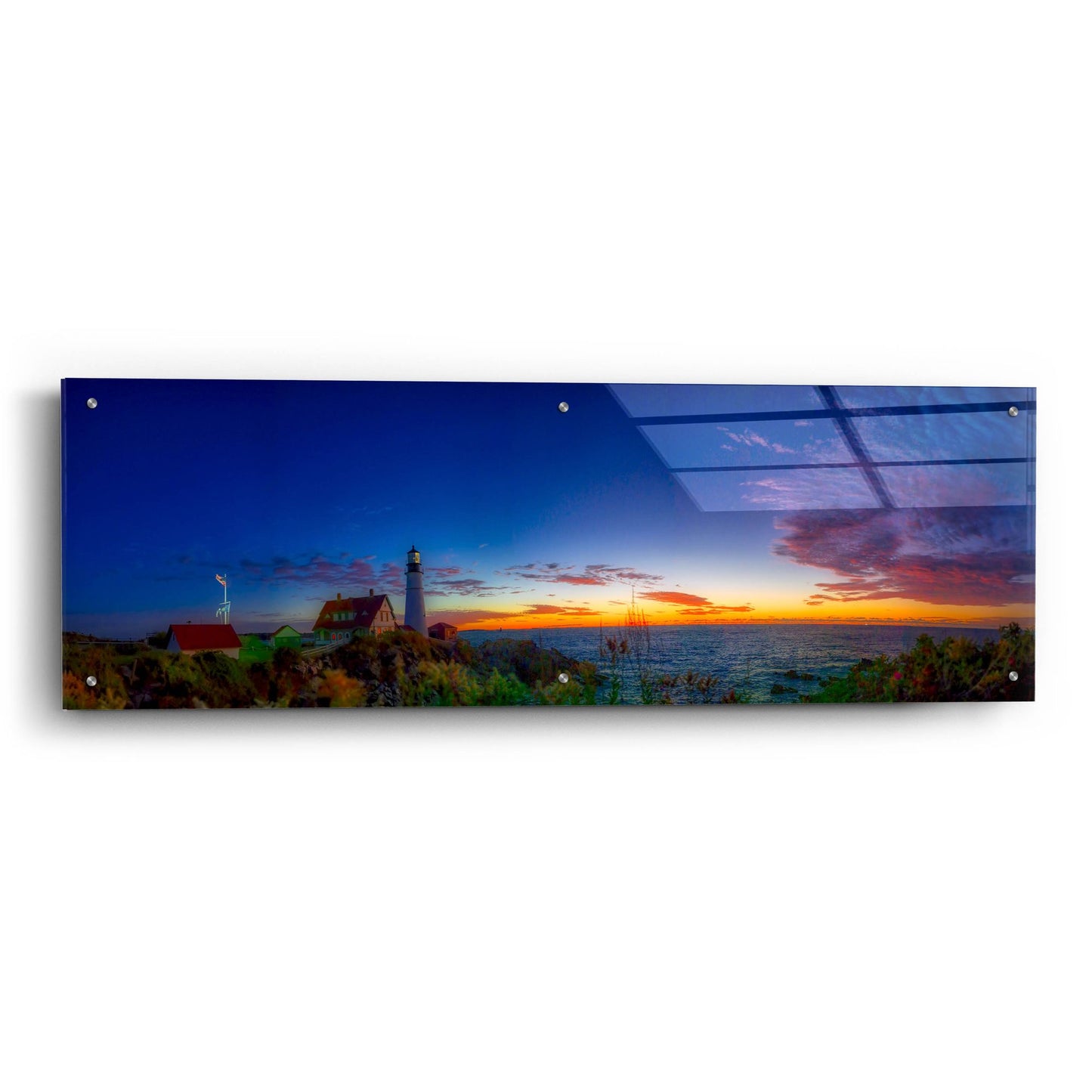 Epic Art 'Portland Maine Head Light At Dawn Panorama' by Lena Owens, Acrylic Glass Wall Art,48x16