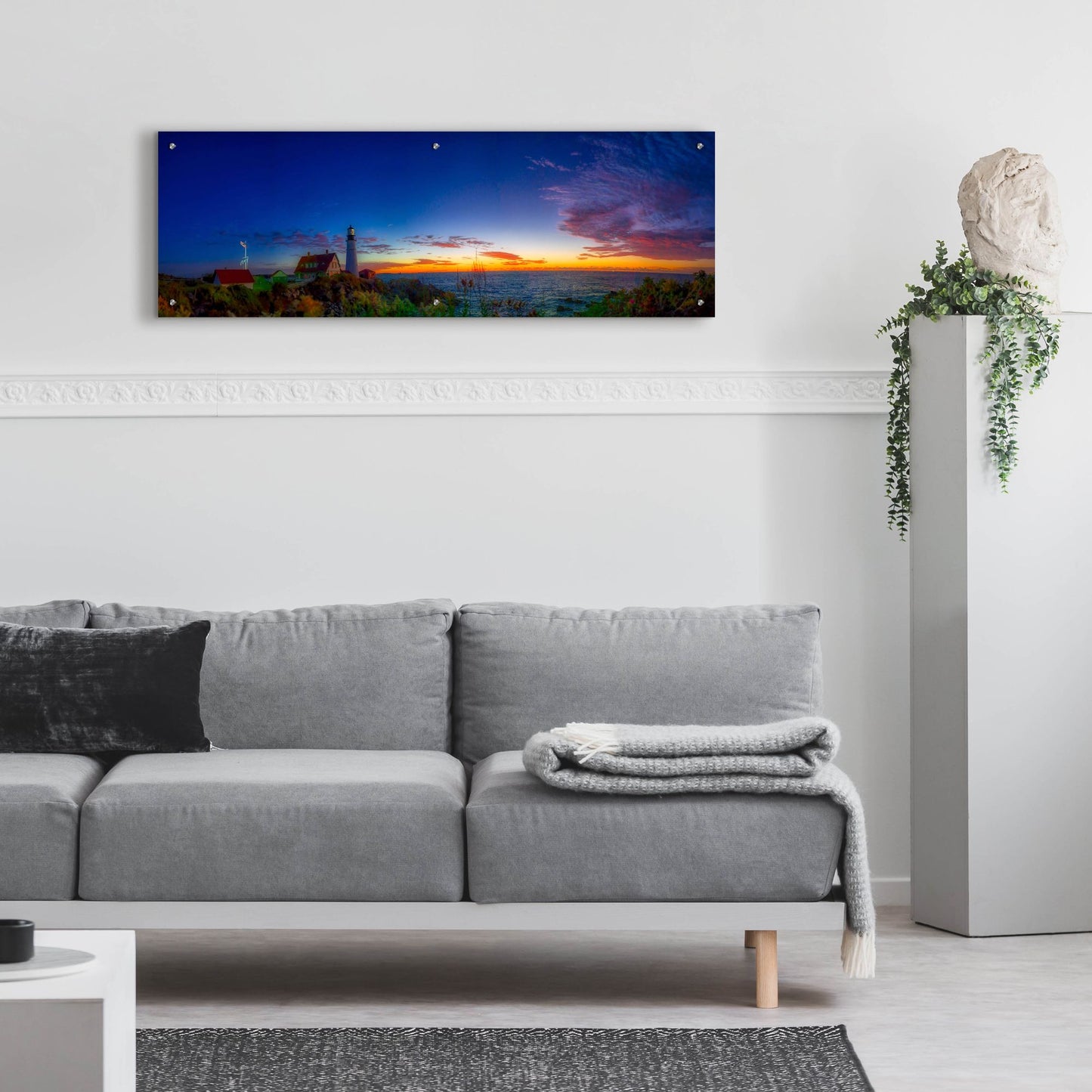 Epic Art 'Portland Maine Head Light At Dawn Panorama' by Lena Owens, Acrylic Glass Wall Art,48x16