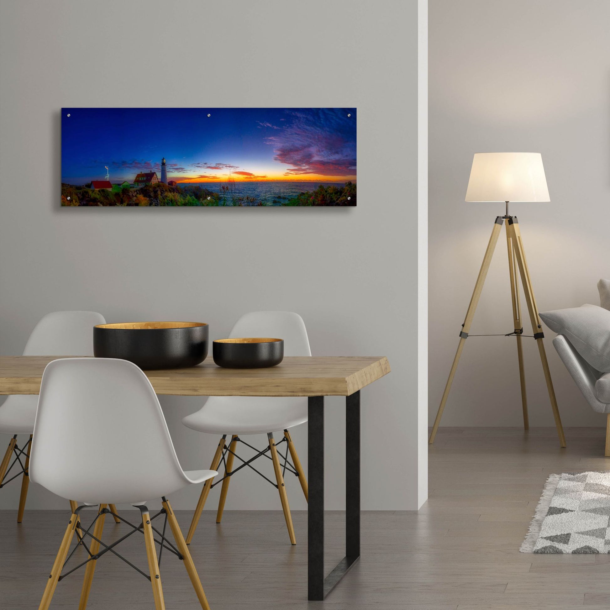 Epic Art 'Portland Maine Head Light At Dawn Panorama' by Lena Owens, Acrylic Glass Wall Art,48x16