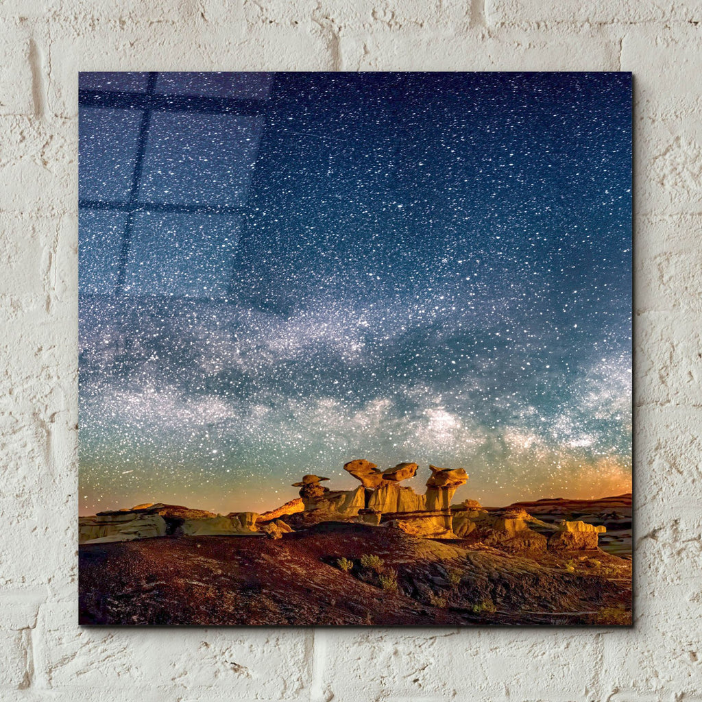 Epic Art 'Bisti Badlands Hoodoos Under New Mexico Starry Night Square' by Lena Owens, Acrylic Glass Wall Art,12x12