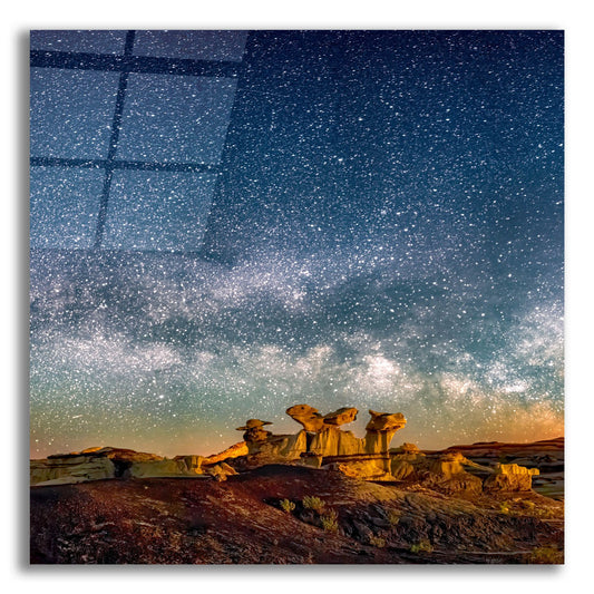 Epic Art 'Bisti Badlands Hoodoos Under New Mexico Starry Night Square' by Lena Owens, Acrylic Glass Wall Art