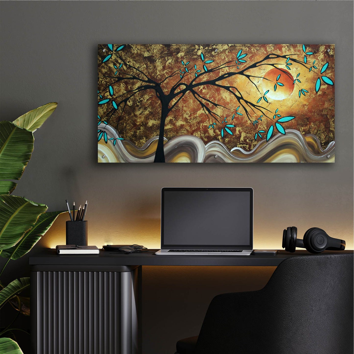 Epic Art 'Apricot Moon' by Megan Duncanson, Acrylic Glass Wall Art,48x24