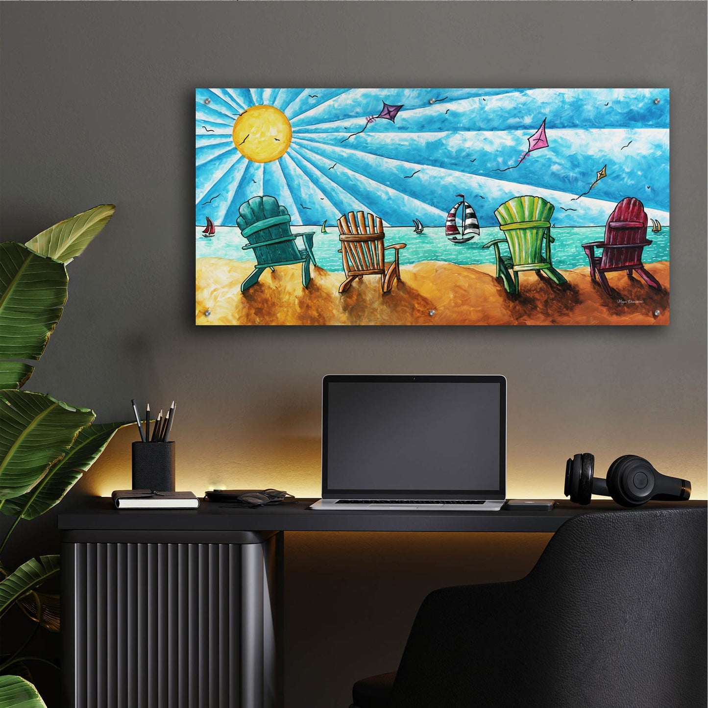 Epic Art 'Beach Life II' by Megan Duncanson, Acrylic Glass Wall Art,48x24