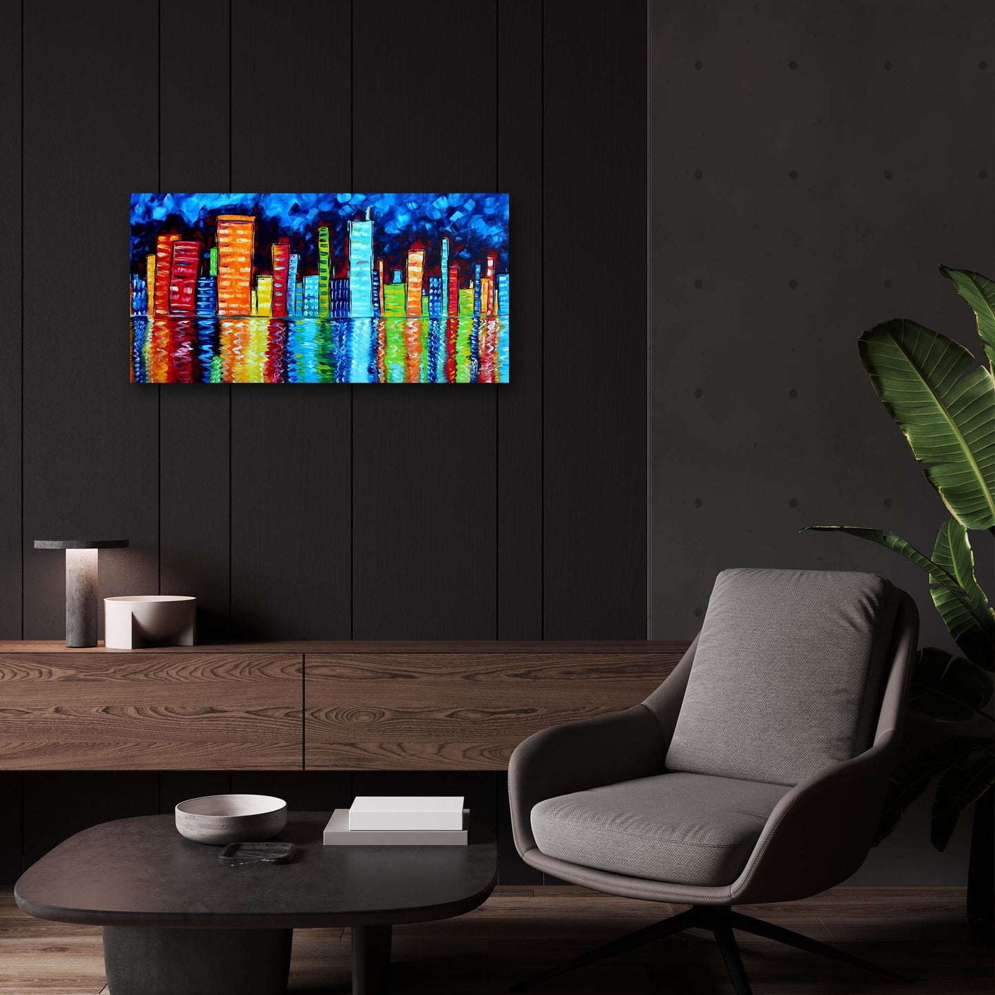 Epic Art 'City Nights II' by Megan Duncanson, Acrylic Glass Wall Art,24x12