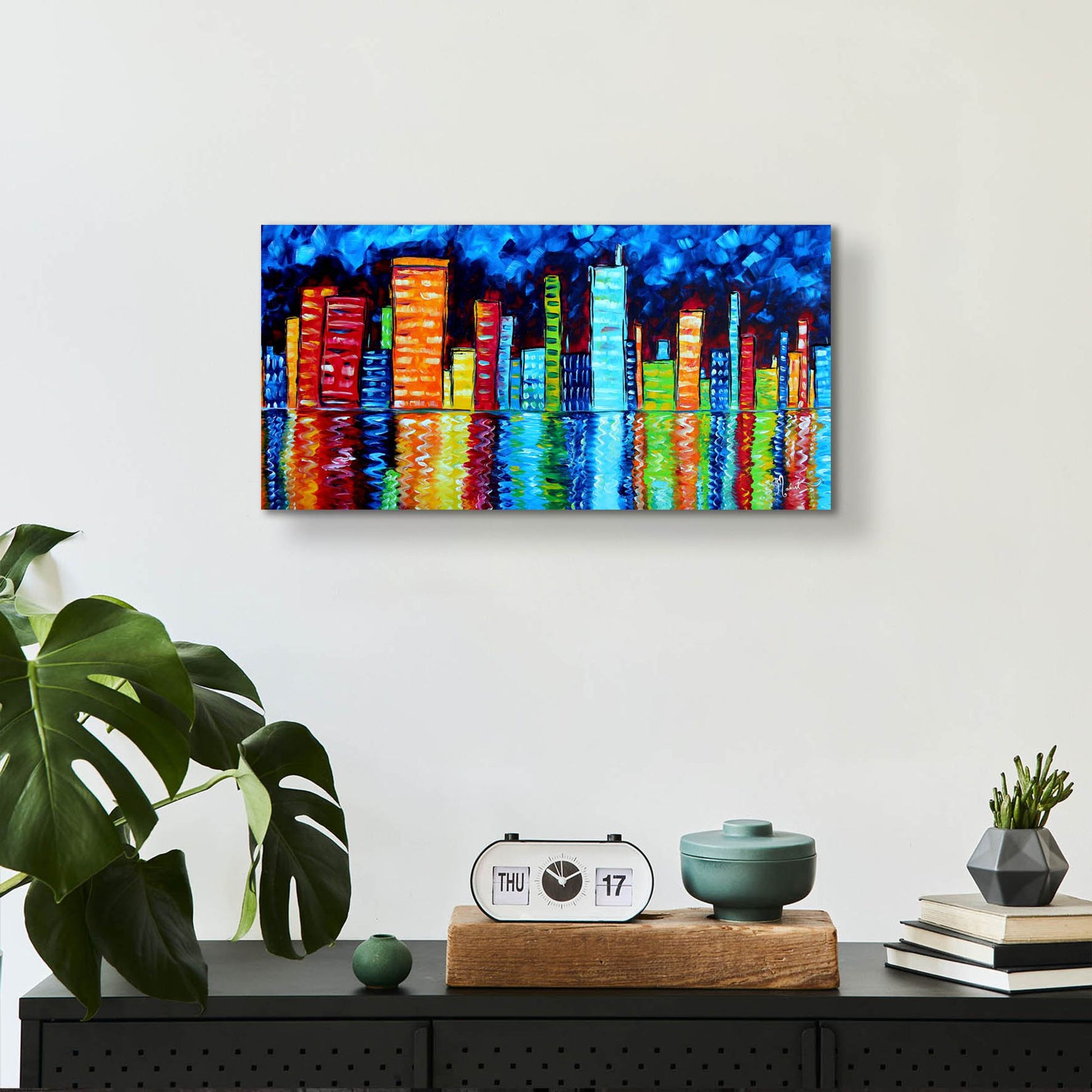 Epic Art 'City Nights II' by Megan Duncanson, Acrylic Glass Wall Art,24x12