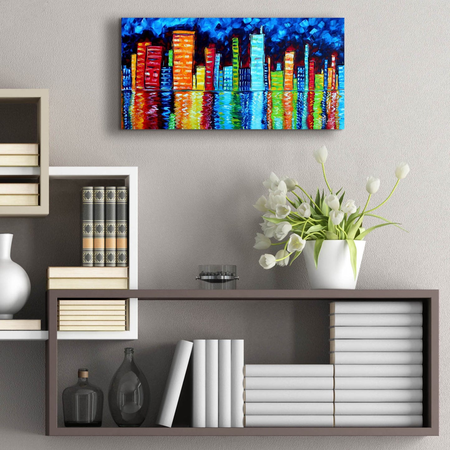 Epic Art 'City Nights II' by Megan Duncanson, Acrylic Glass Wall Art,24x12