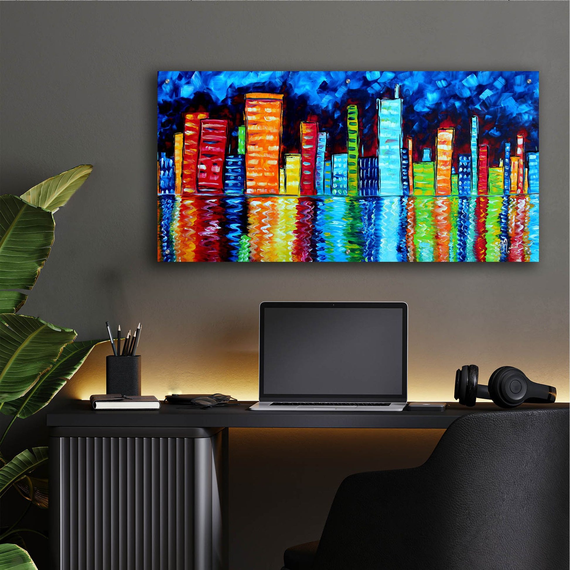 Epic Art 'City Nights II' by Megan Duncanson, Acrylic Glass Wall Art,48x24