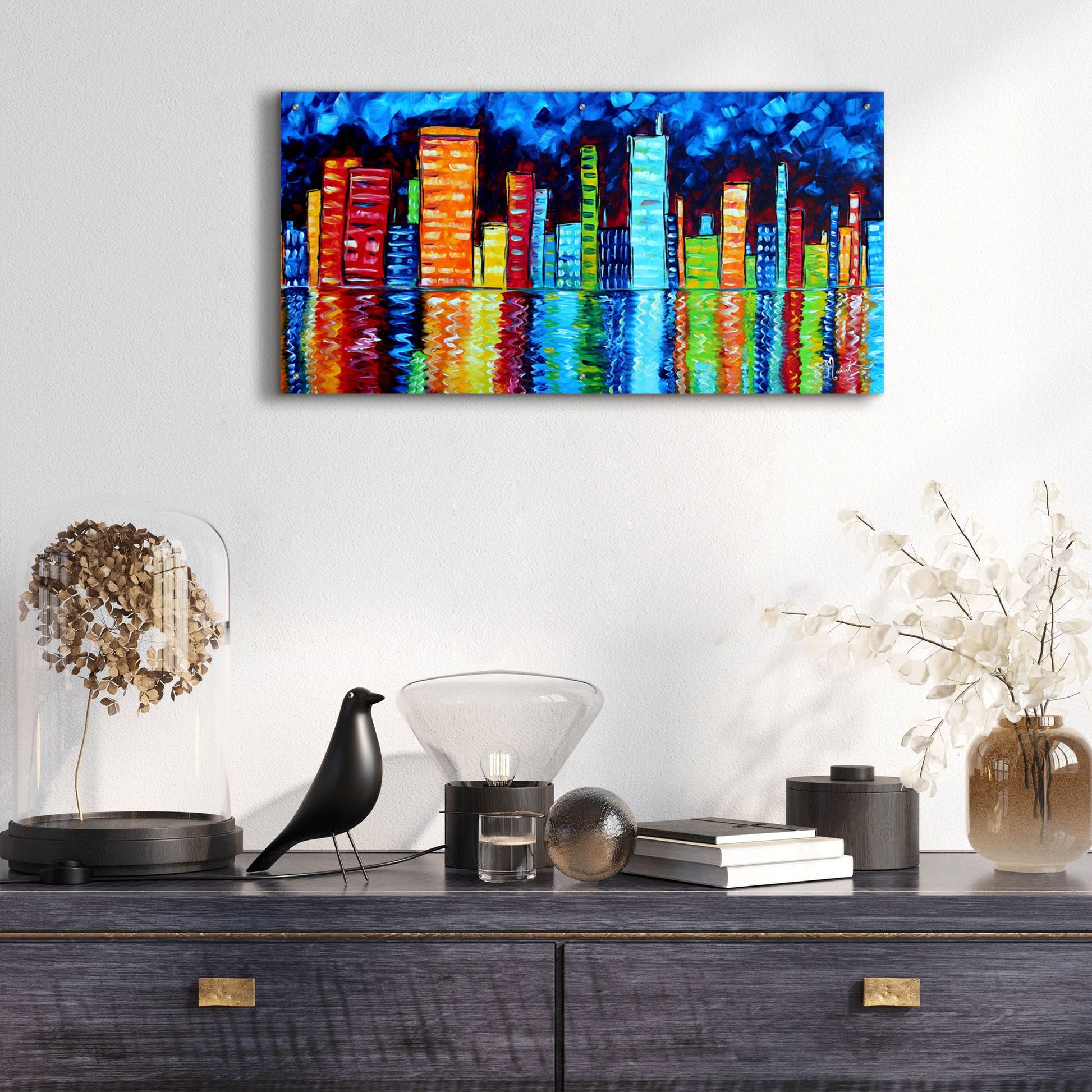 Epic Art 'City Nights II' by Megan Duncanson, Acrylic Glass Wall Art,48x24