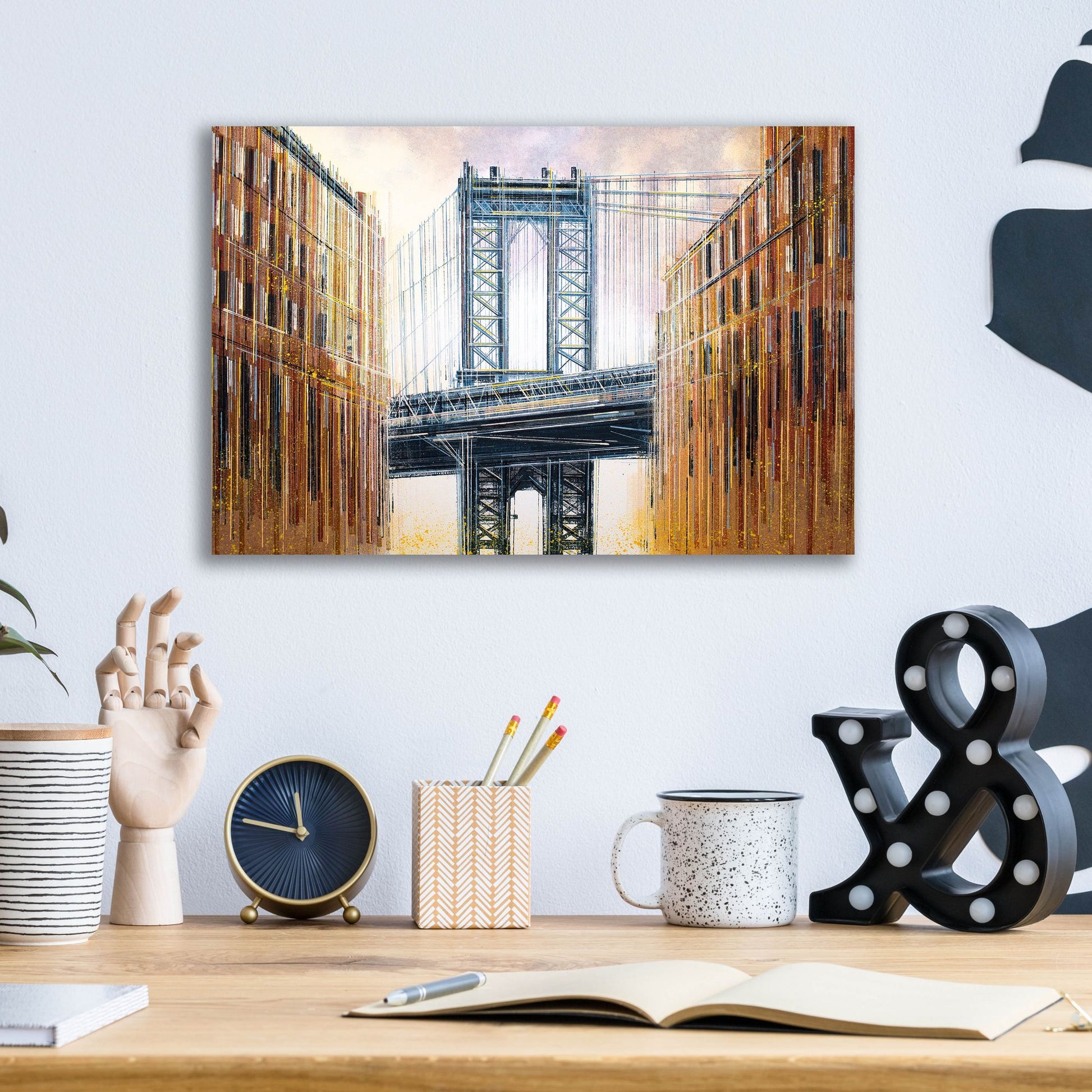 Epic Art 'The Manhattan Bridge at Sunset' by Marc Todd, Acrylic Glass Wall Art,16x12