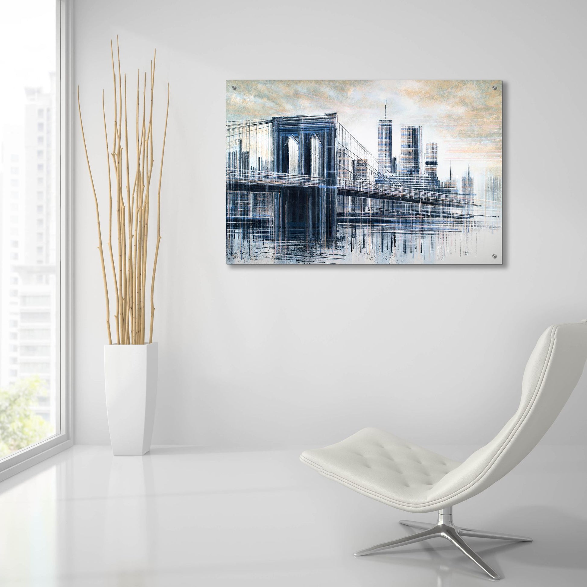 Epic Art 'The Manhattan Bridge At Sunset 1' by Marc Todd, Acrylic Glass Wall Art,36x24