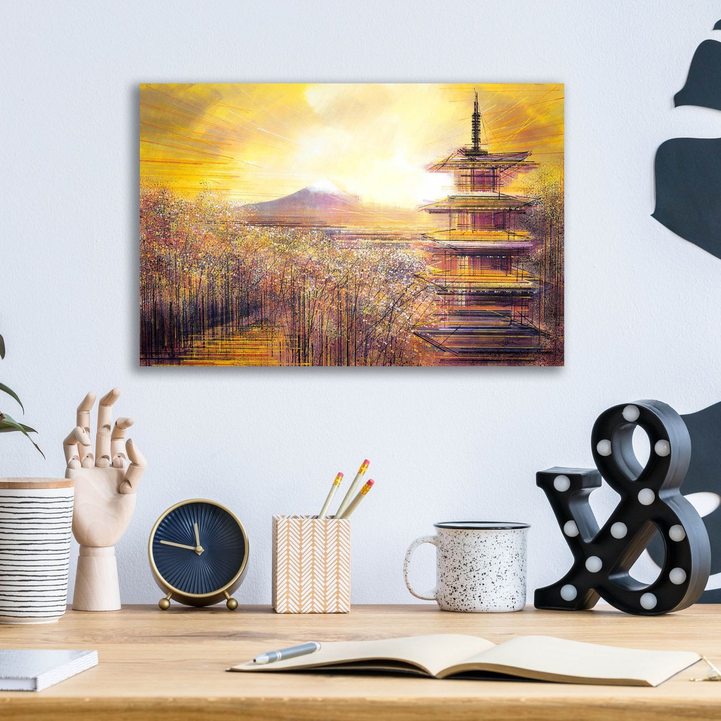 Epic Art ' Japan, Mount Fuji Under A Golden Sunset' by Marc Todd, Acrylic Glass Wall Art,16x12