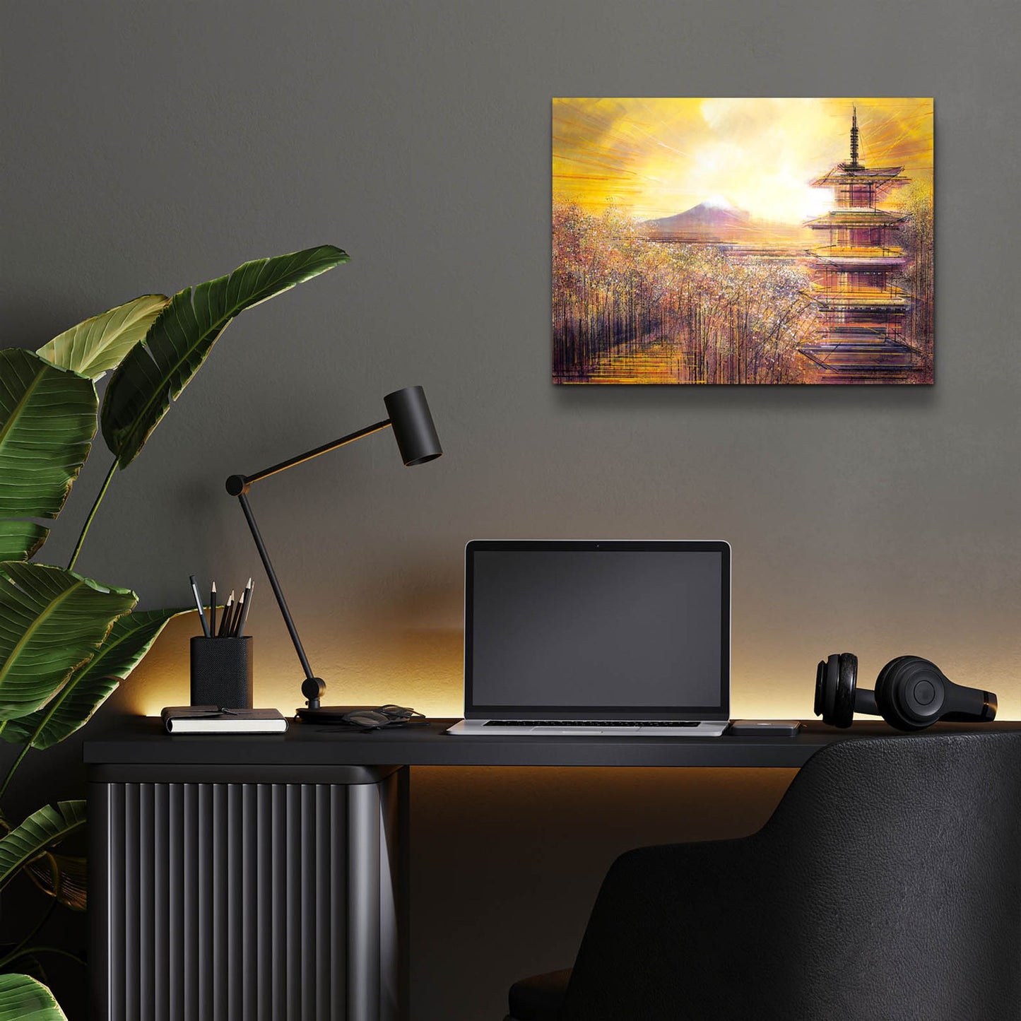 Epic Art ' Japan, Mount Fuji Under A Golden Sunset' by Marc Todd, Acrylic Glass Wall Art,16x12