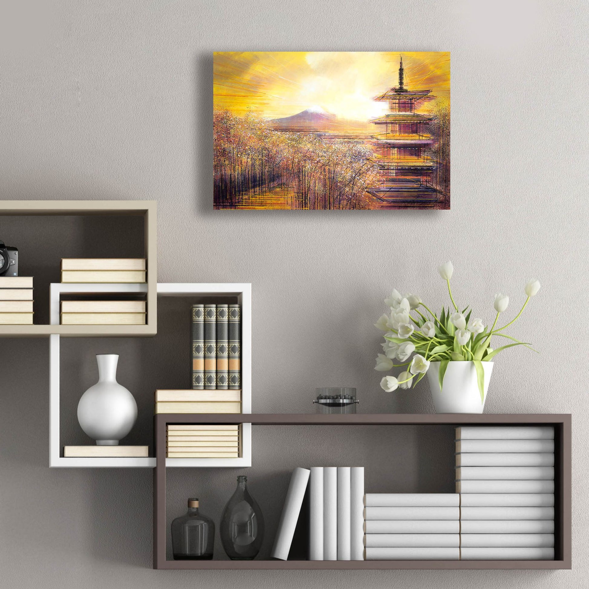 Epic Art ' Japan, Mount Fuji Under A Golden Sunset' by Marc Todd, Acrylic Glass Wall Art,24x16