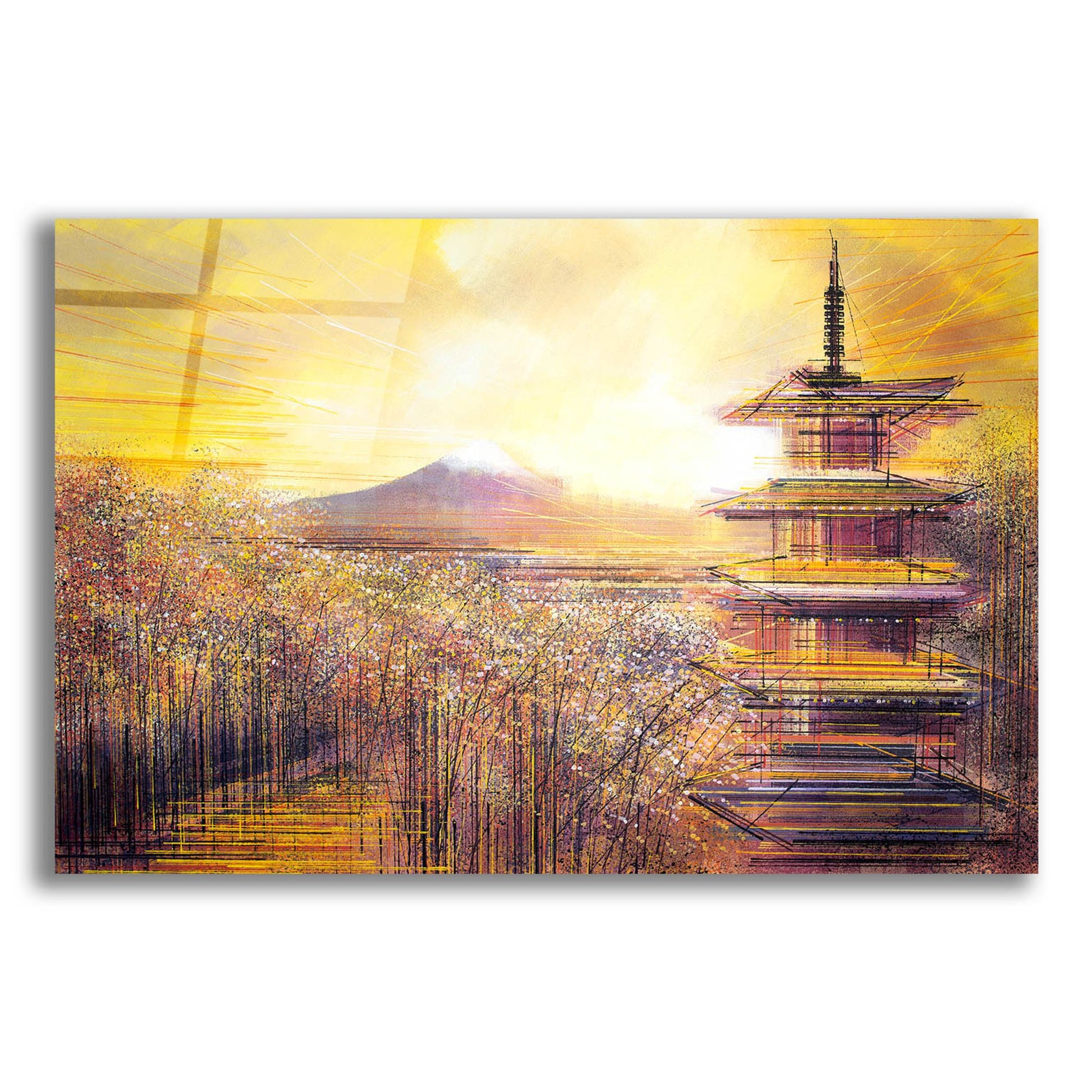 Epic Art ' Japan, Mount Fuji Under A Golden Sunset' by Marc Todd, Acrylic Glass Wall Art,24x16