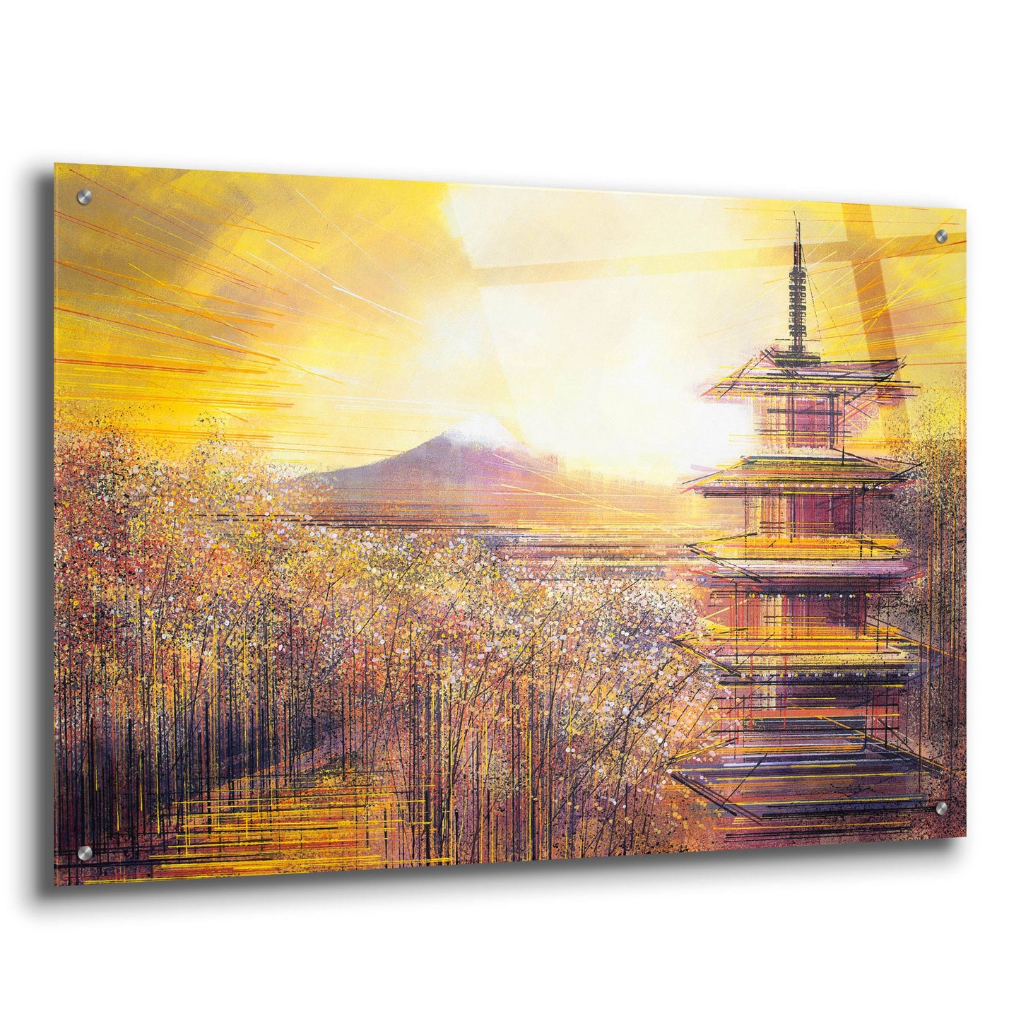 Epic Art ' Japan, Mount Fuji Under A Golden Sunset' by Marc Todd, Acrylic Glass Wall Art,36x24