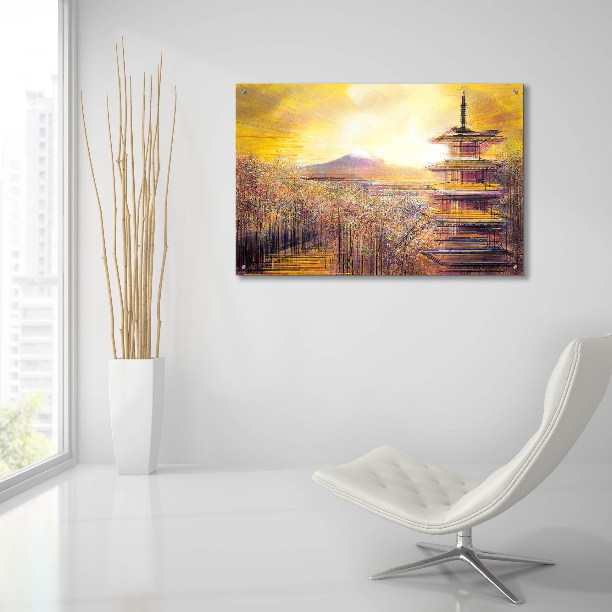 Epic Art ' Japan, Mount Fuji Under A Golden Sunset' by Marc Todd, Acrylic Glass Wall Art,36x24