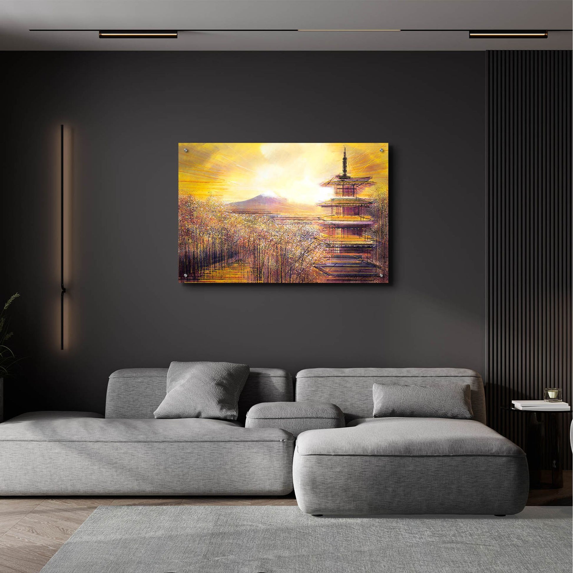 Epic Art ' Japan, Mount Fuji Under A Golden Sunset' by Marc Todd, Acrylic Glass Wall Art,36x24