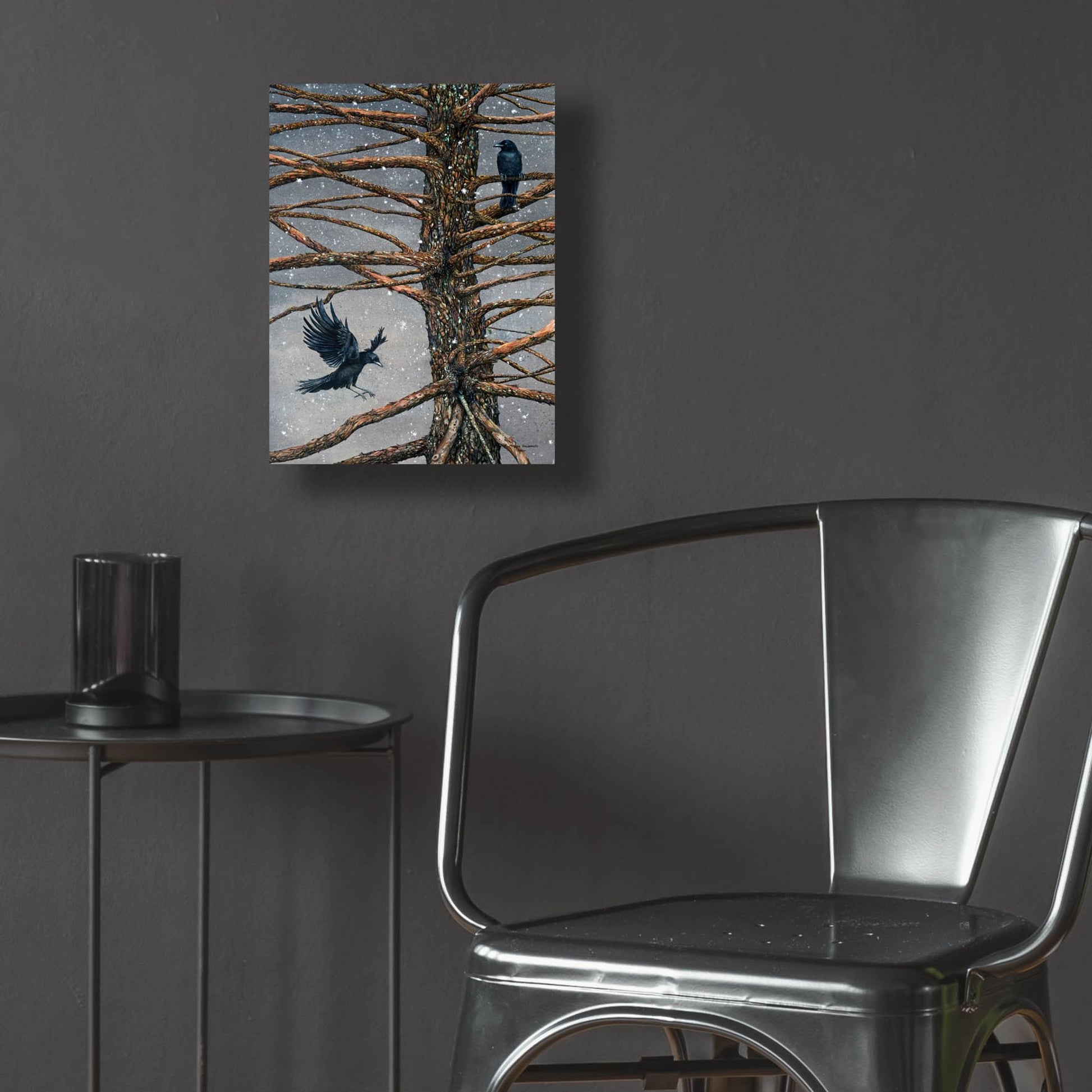 Epic Art 'Corvus Corvidae and the Cedar' by Maggie Vandewalle, Acrylic Glass Wall Art,12x16