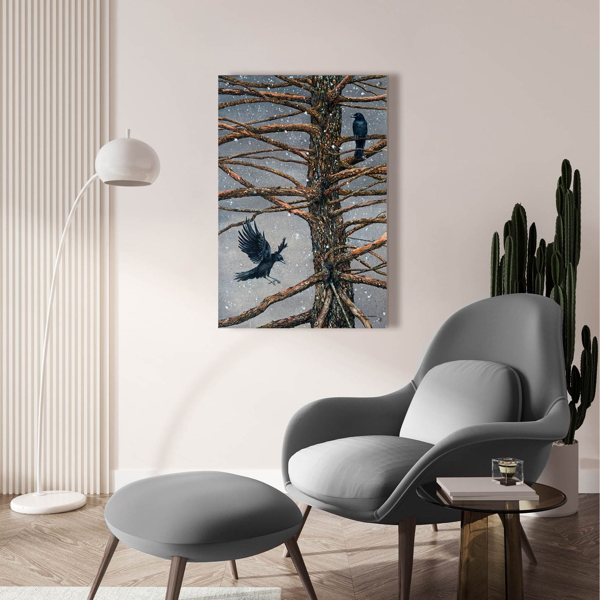 Epic Art 'Corvus Corvidae and the Cedar' by Maggie Vandewalle, Acrylic Glass Wall Art,24x36