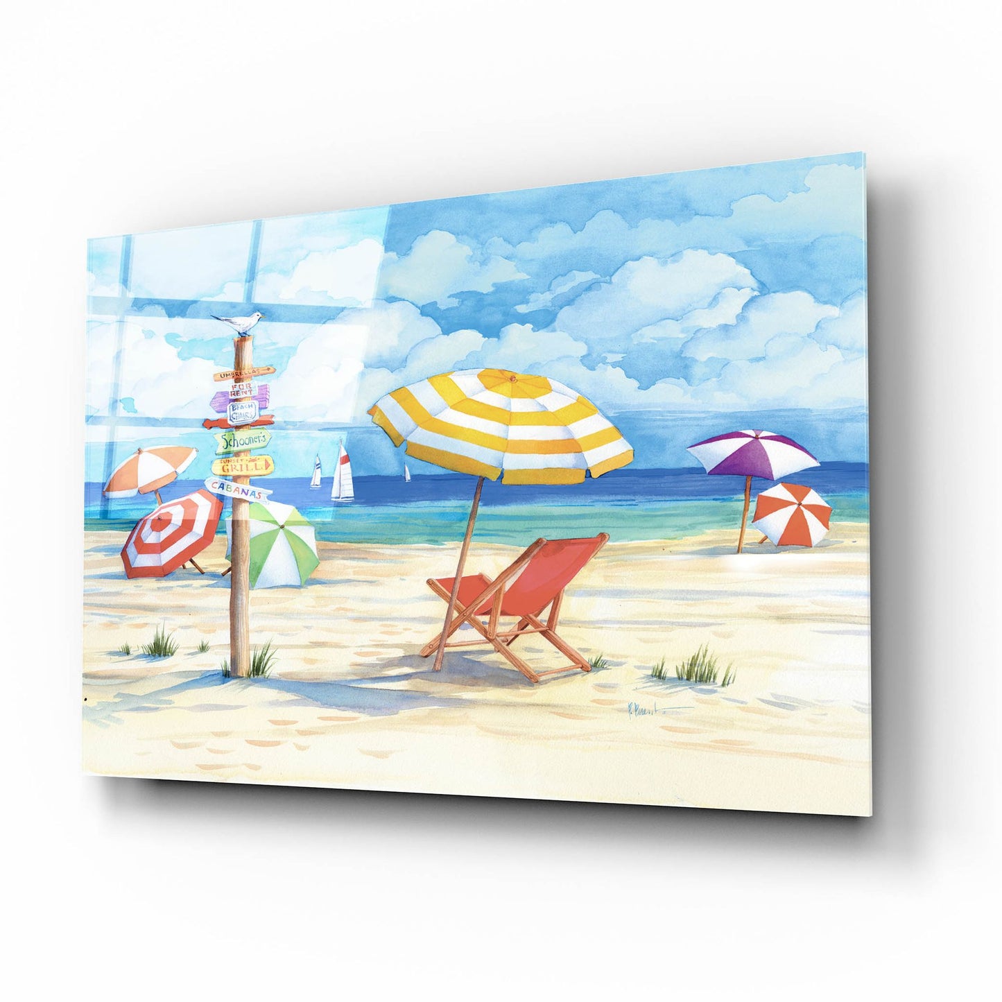 Epic Art 'Beach Signs Umbrellas' by Paul Brent, Acrylic Glass Wall Art,16x12