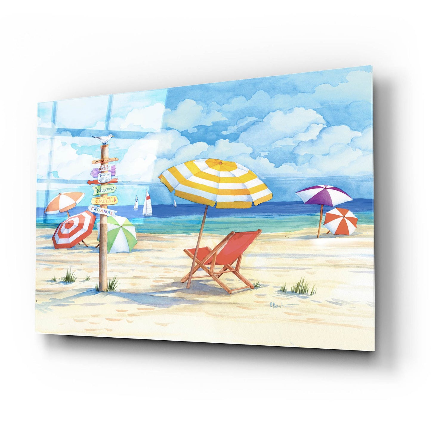 Epic Art 'Beach Signs Umbrellas' by Paul Brent, Acrylic Glass Wall Art,24x16