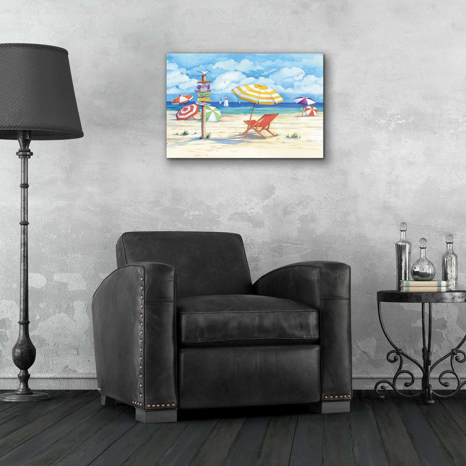 Epic Art 'Beach Signs Umbrellas' by Paul Brent, Acrylic Glass Wall Art,24x16