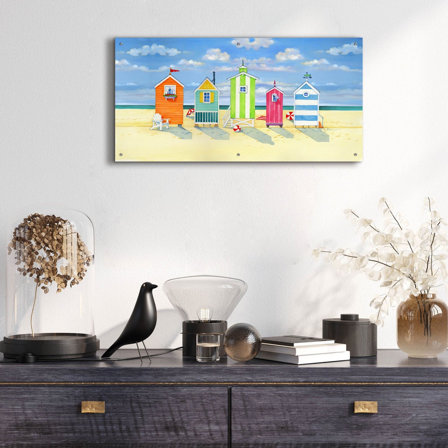 Epic Art 'Brighton Beach Huts' by Paul Brent, Acrylic Glass Wall Art,48x24