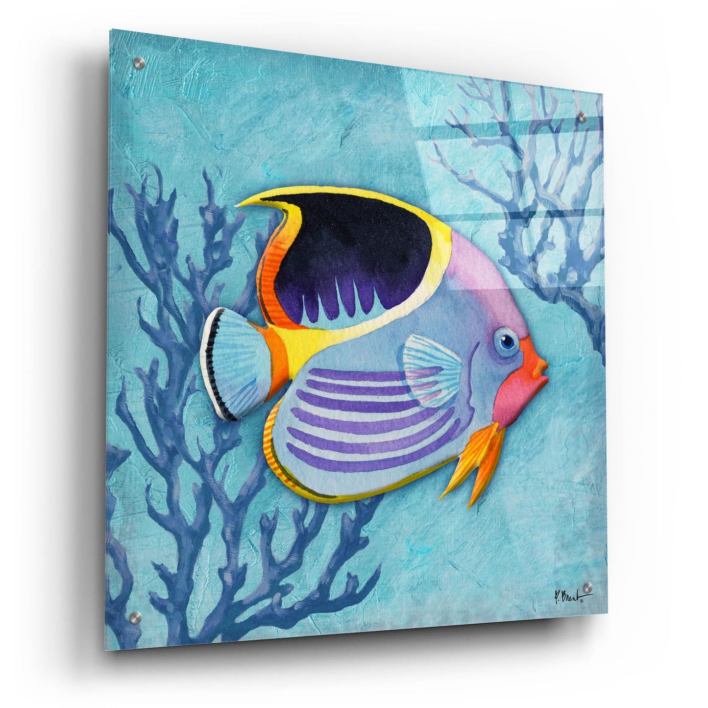 Epic Art 'Azure Tropical Fish I' by Paul Brent, Acrylic Glass Wall Art,24x24