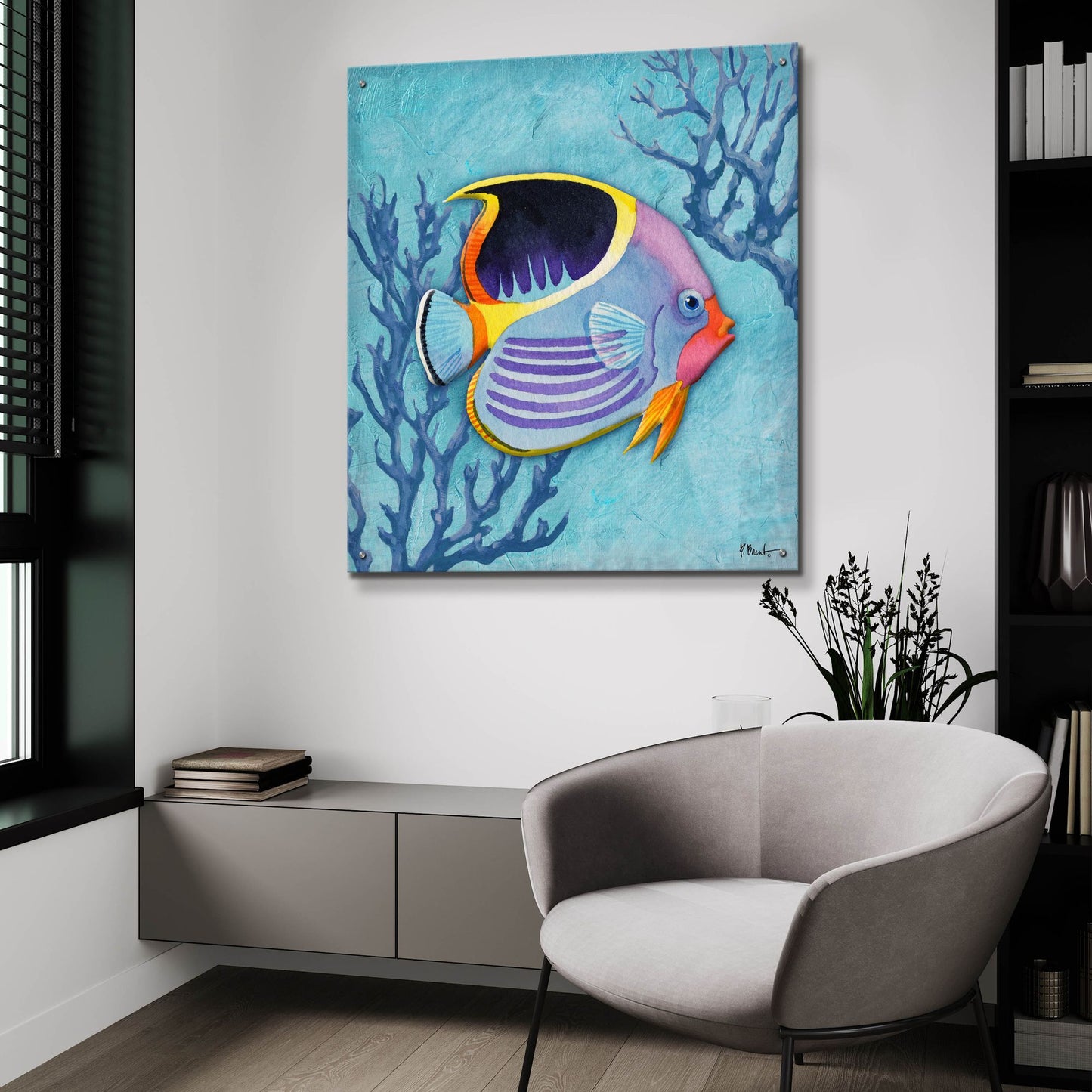 Epic Art 'Azure Tropical Fish I' by Paul Brent, Acrylic Glass Wall Art,36x36