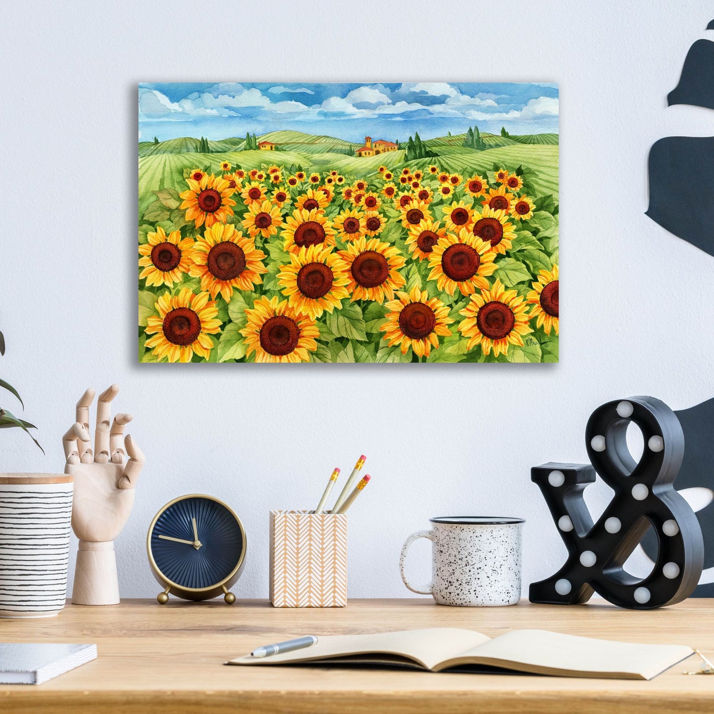 Epic Art 'Sunflower Field' by Paul Brent, Acrylic Glass Wall Art,16x12