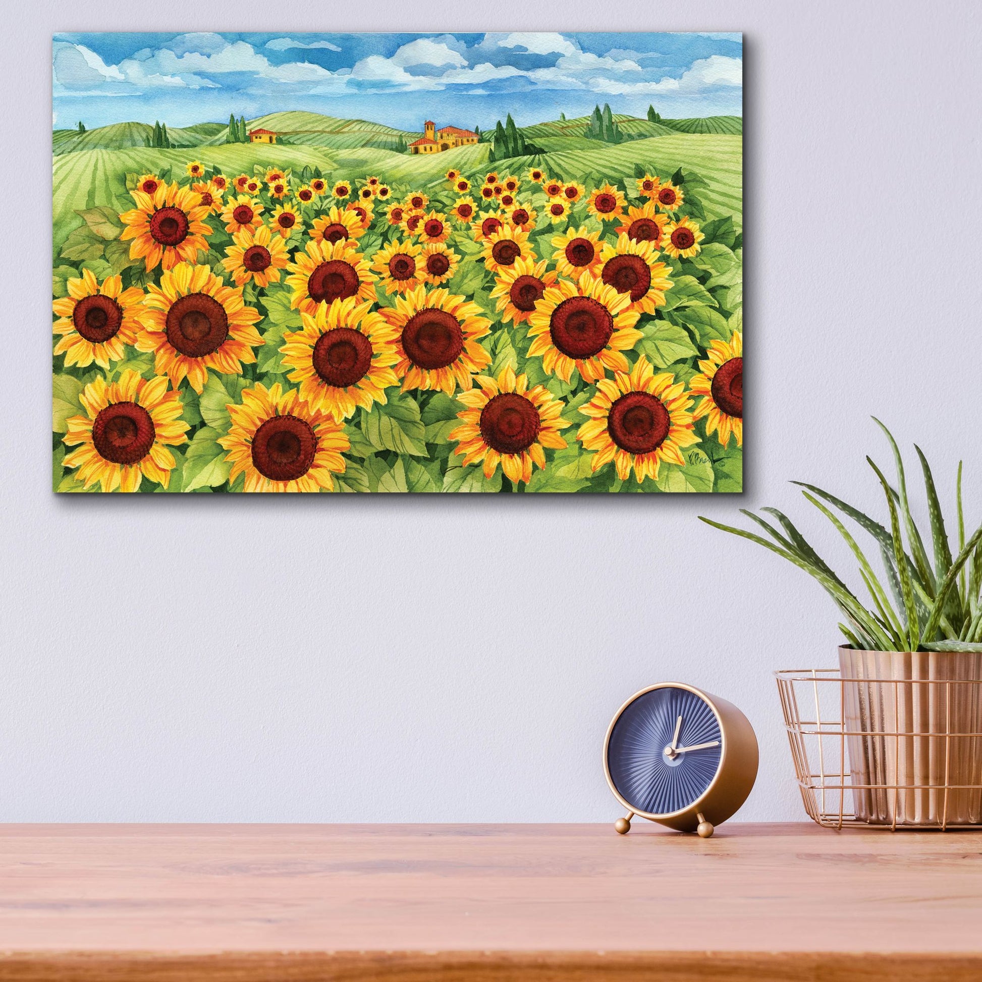 Epic Art 'Sunflower Field' by Paul Brent, Acrylic Glass Wall Art,16x12