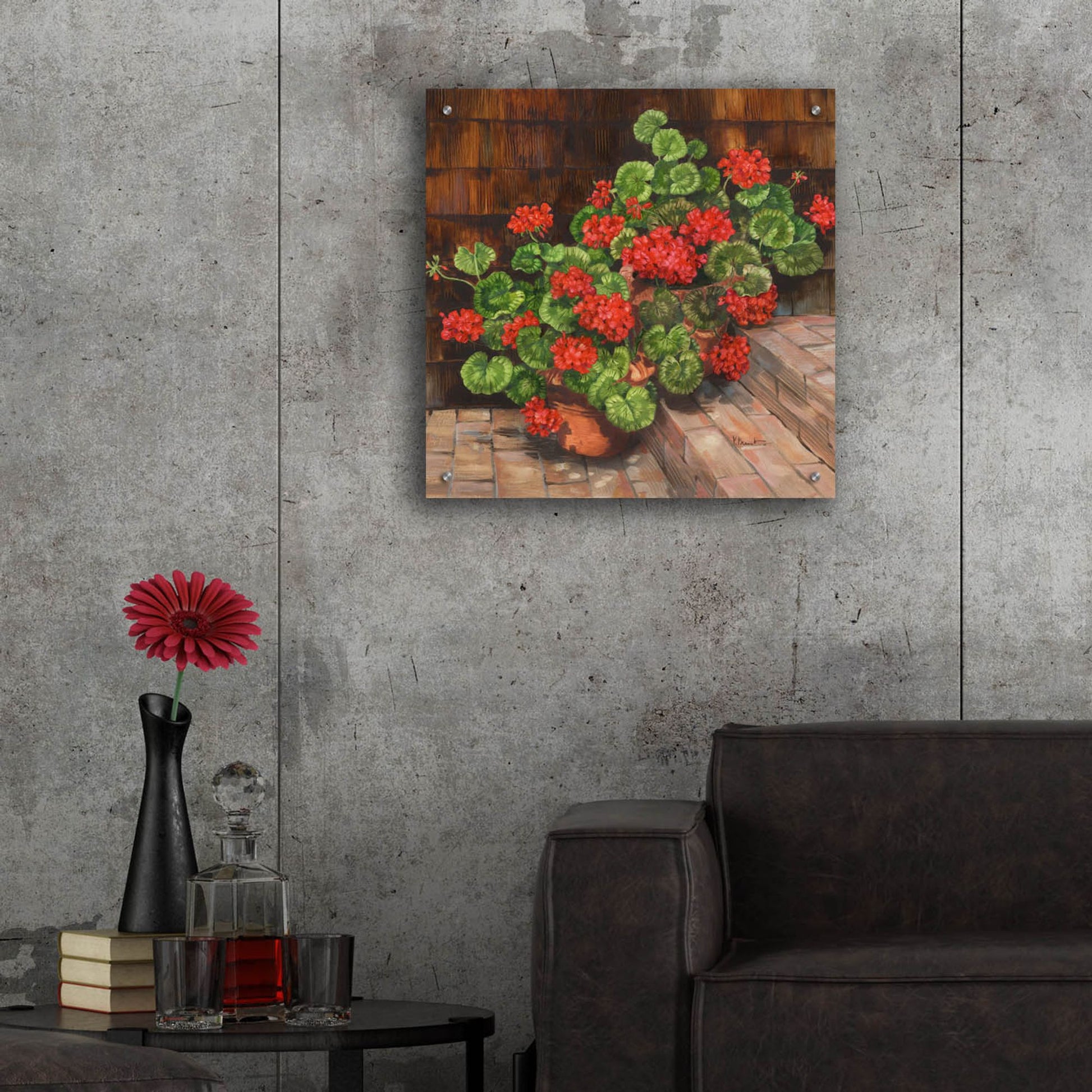 Epic Art 'Summer Geraniums Square' by Paul Brent, Acrylic Glass Wall Art,24x24
