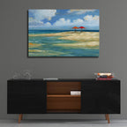 Epic Art 'Umbrella Beachscape - Orange and Red' by Paul Brent, Acrylic Glass Wall Art,36x24