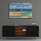 Epic Art 'Umbrella Beachscape - White and Red' by Paul Brent, Acrylic Glass Wall Art,36x24