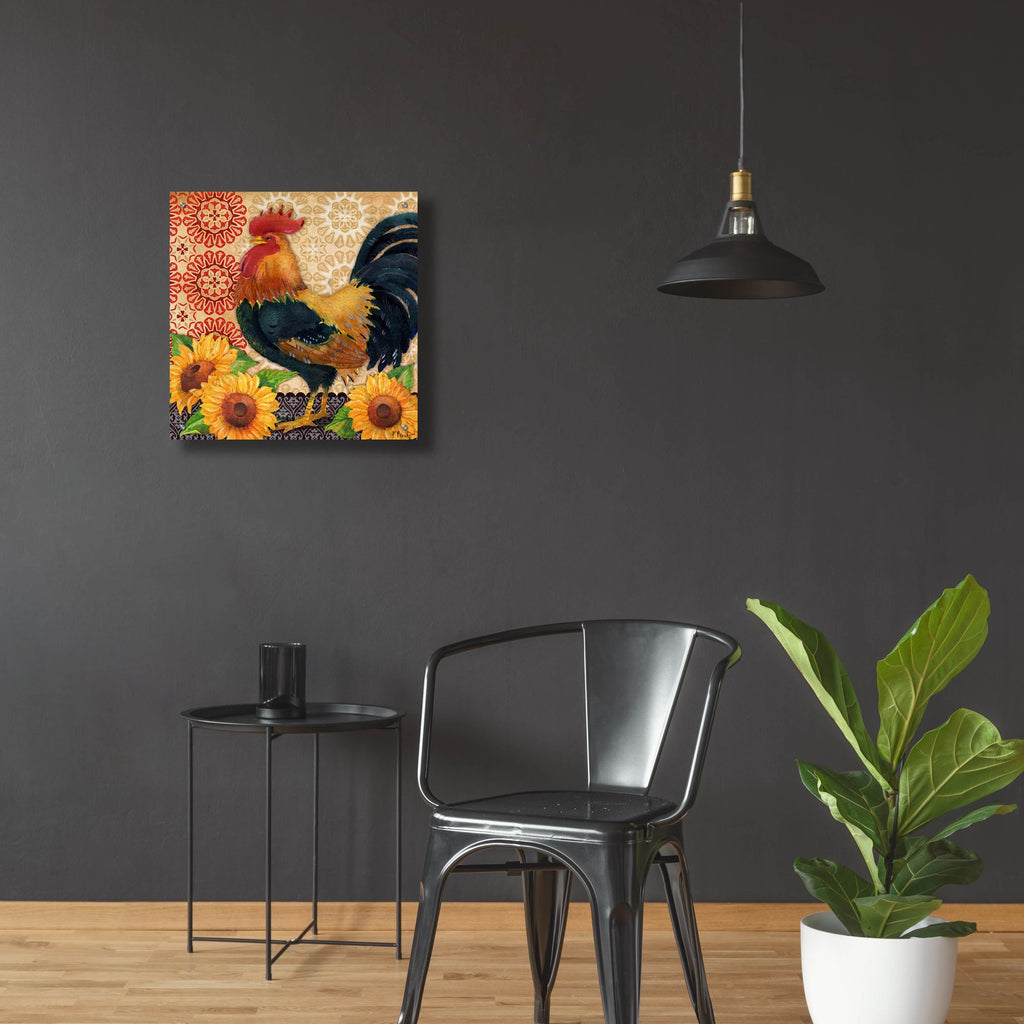 Epic Art 'Roosters and Sunflowers II' by Paul Brent, Acrylic Glass Wall Art,24x24